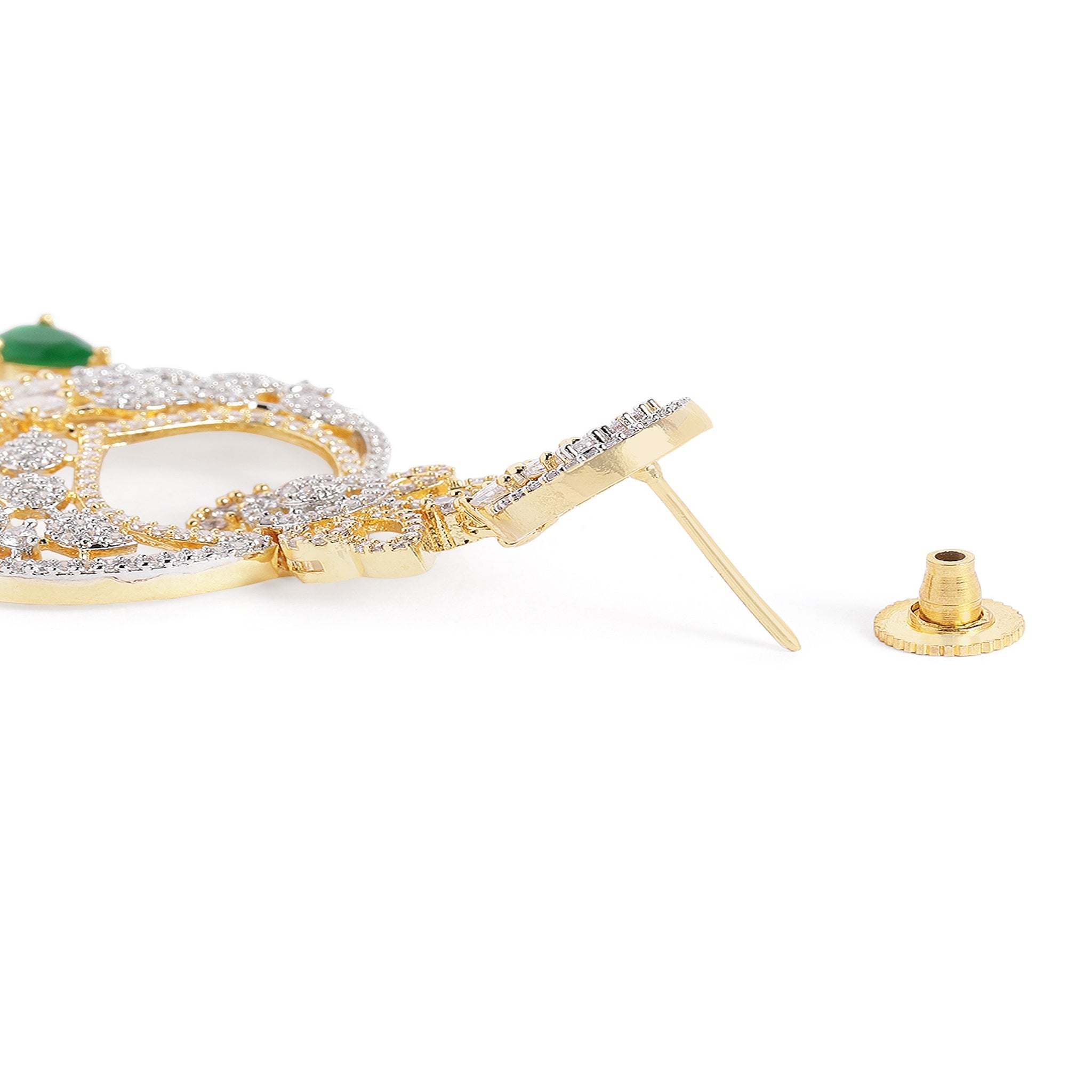 Green Gold-Plated American Diamonds Classic Drop Earrings