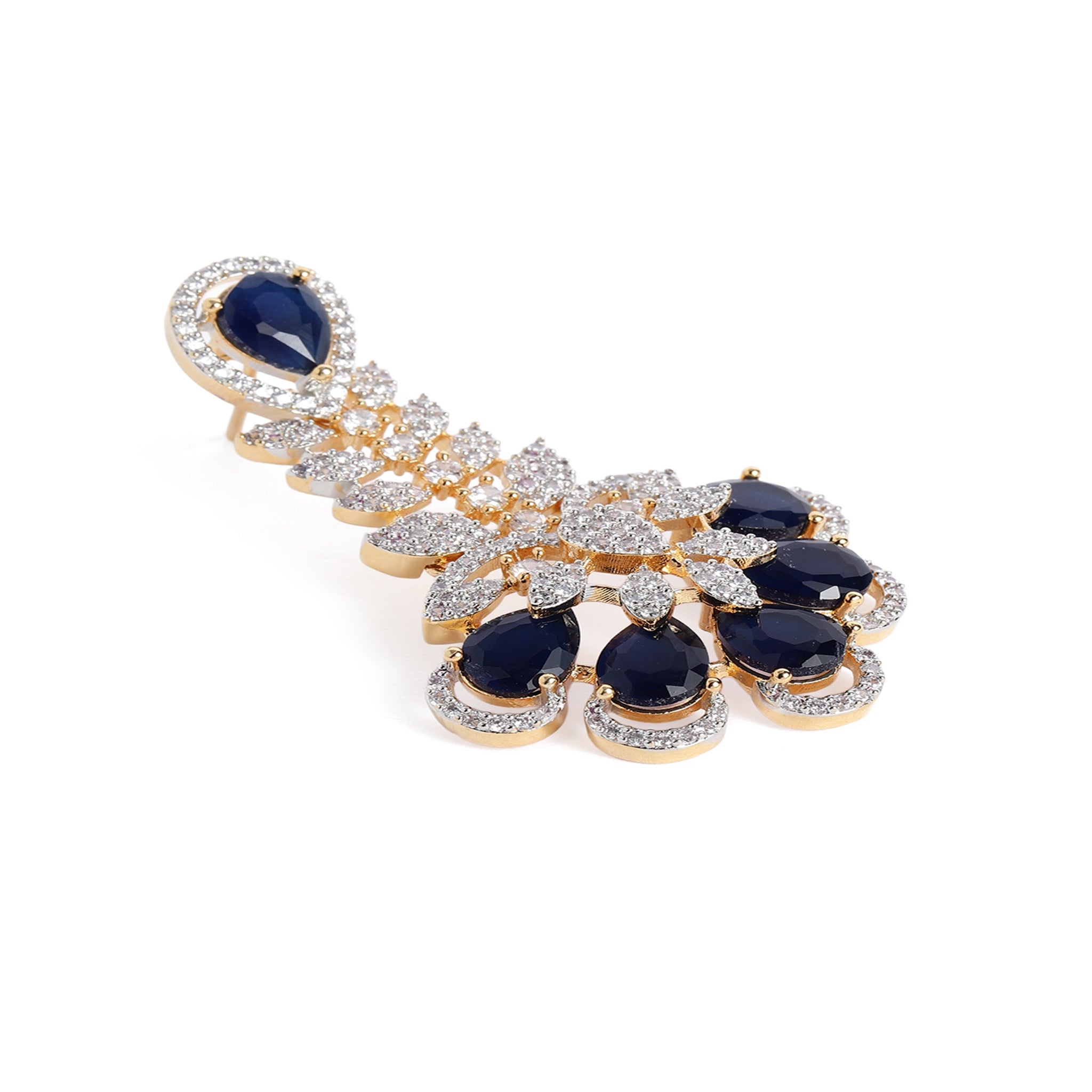 Gold Plated White & Blue AD-Studded Jewellery Set