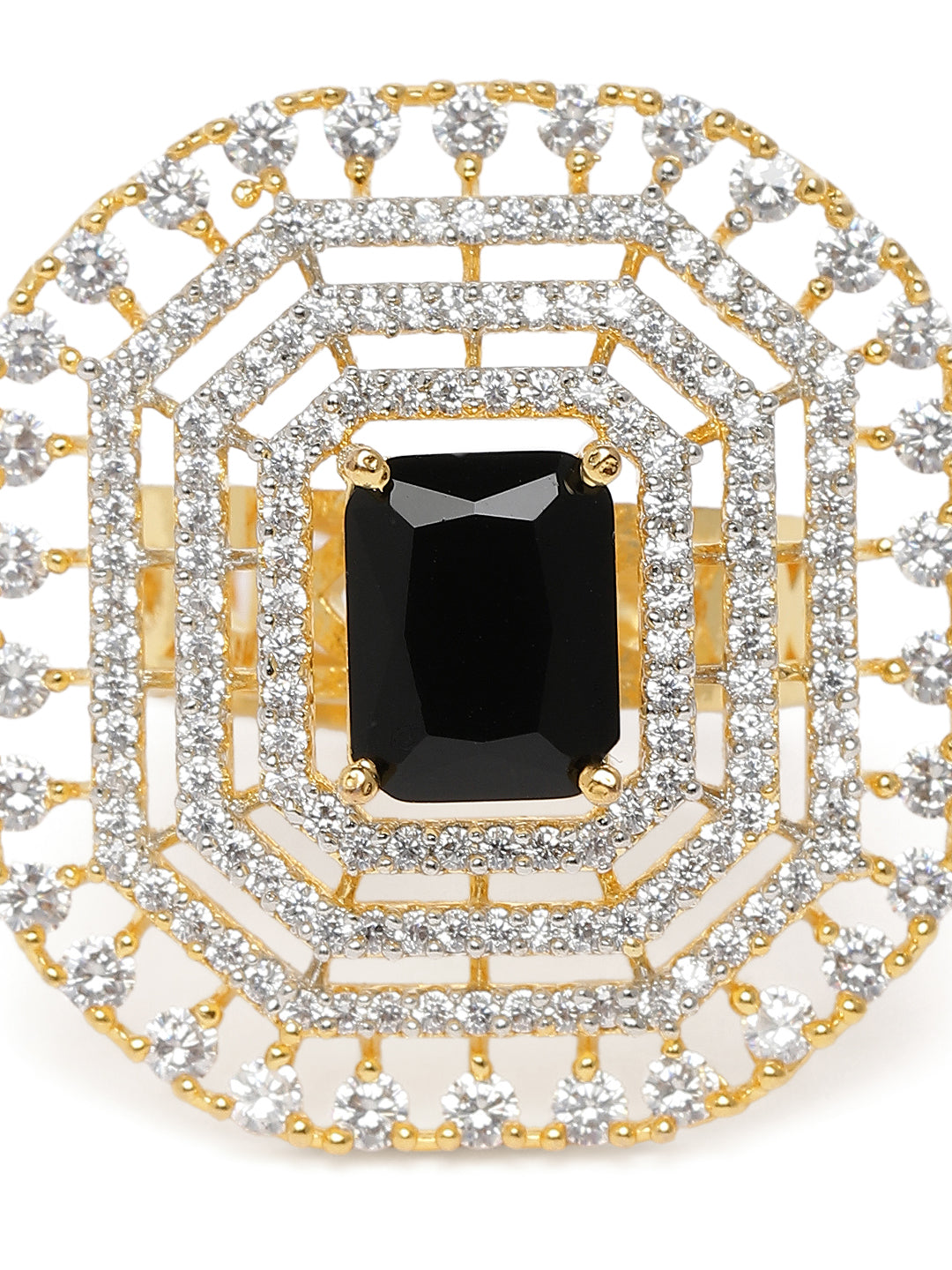 Lavish Giftz Radiant Classic Cubic Zirconia Ring with Two-Tone Plating - Black