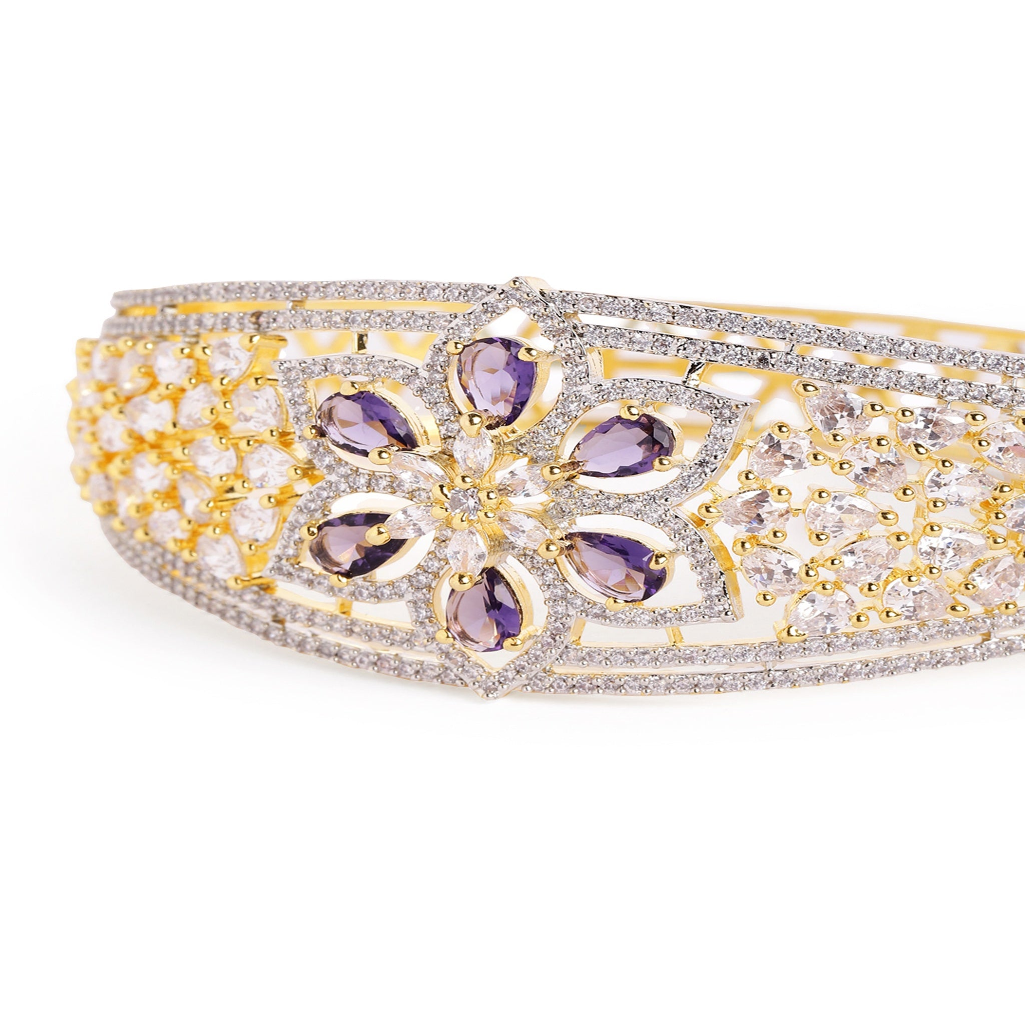 Women Cubic Zirconia Gold-Plated Kada Bracelet-Purple