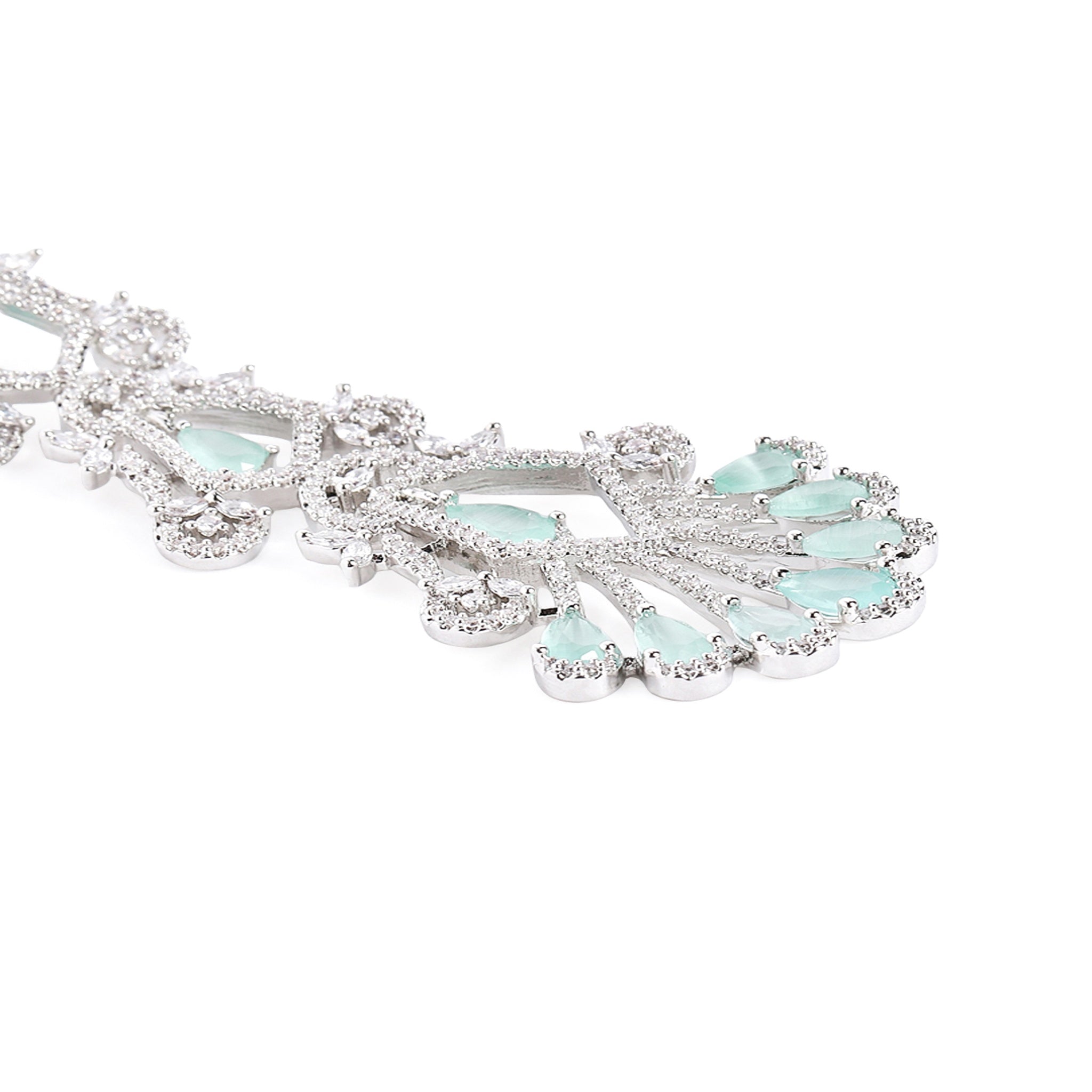 Silver-Toned Mint Statement Dangler Long Earrings