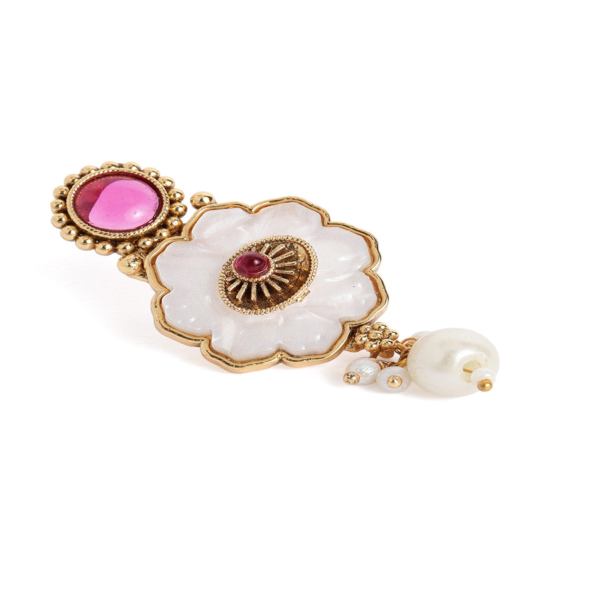 Gold Plated Mother Of Pearl Ruby Necklace Set