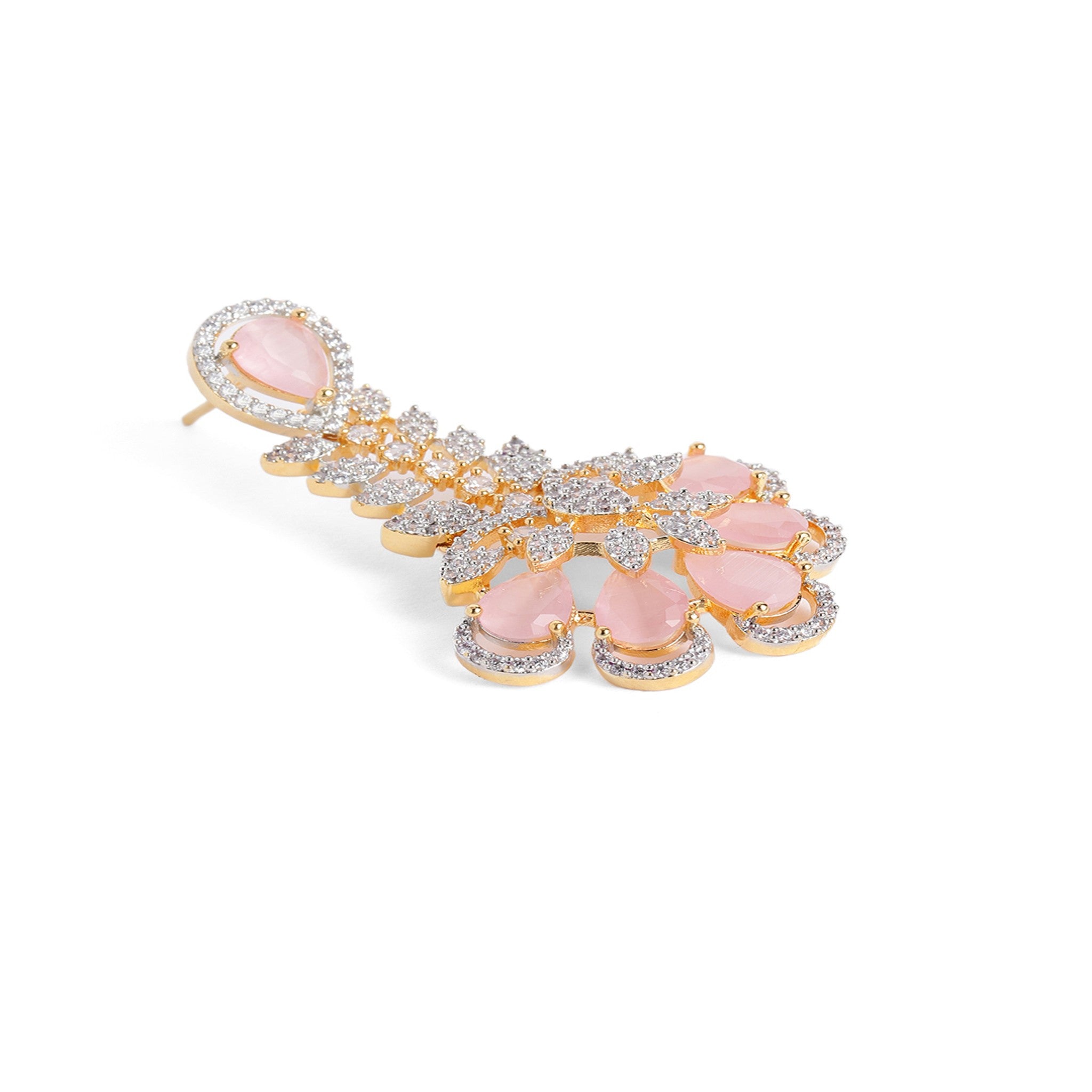 Gold Plated White & Pink AD-Studded Jewellery Set