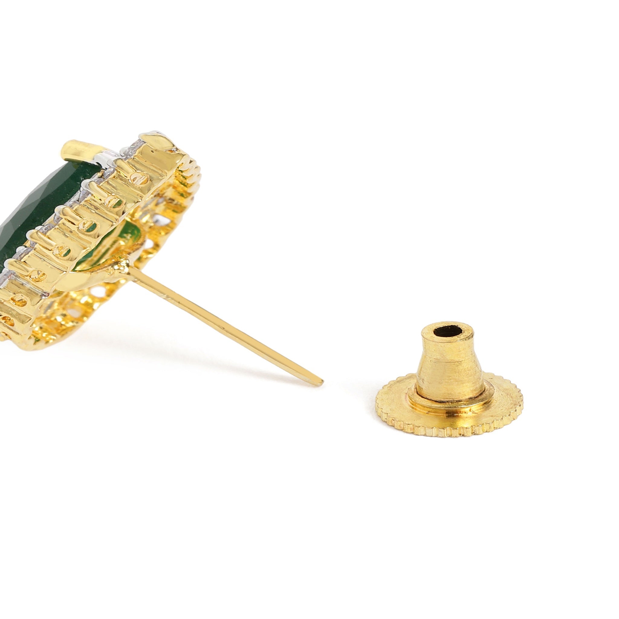 Gold Plated Green American Diamond Stud Earrings