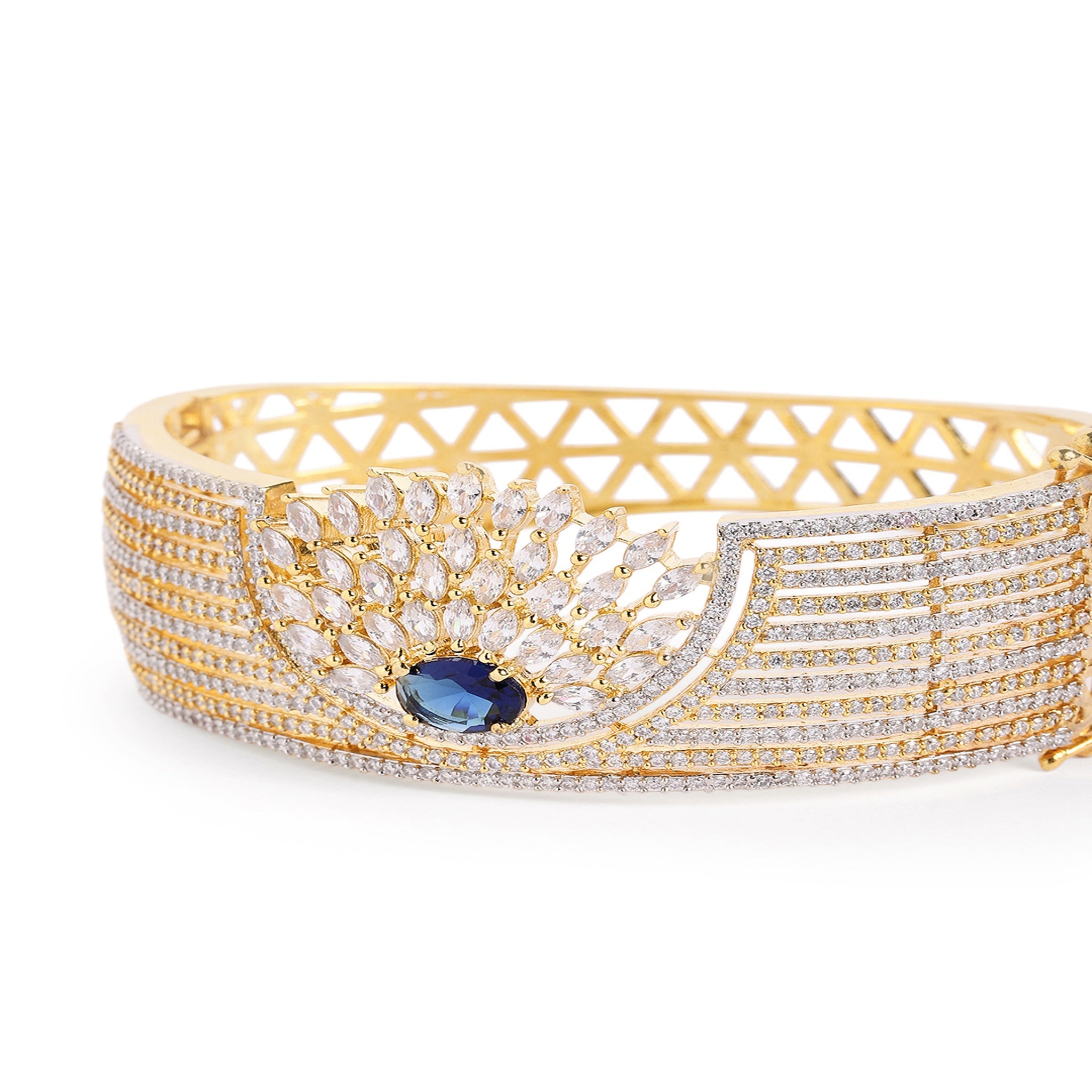 Women Cubic Zirconia Gold-Plated Kada Bracelet-Blue