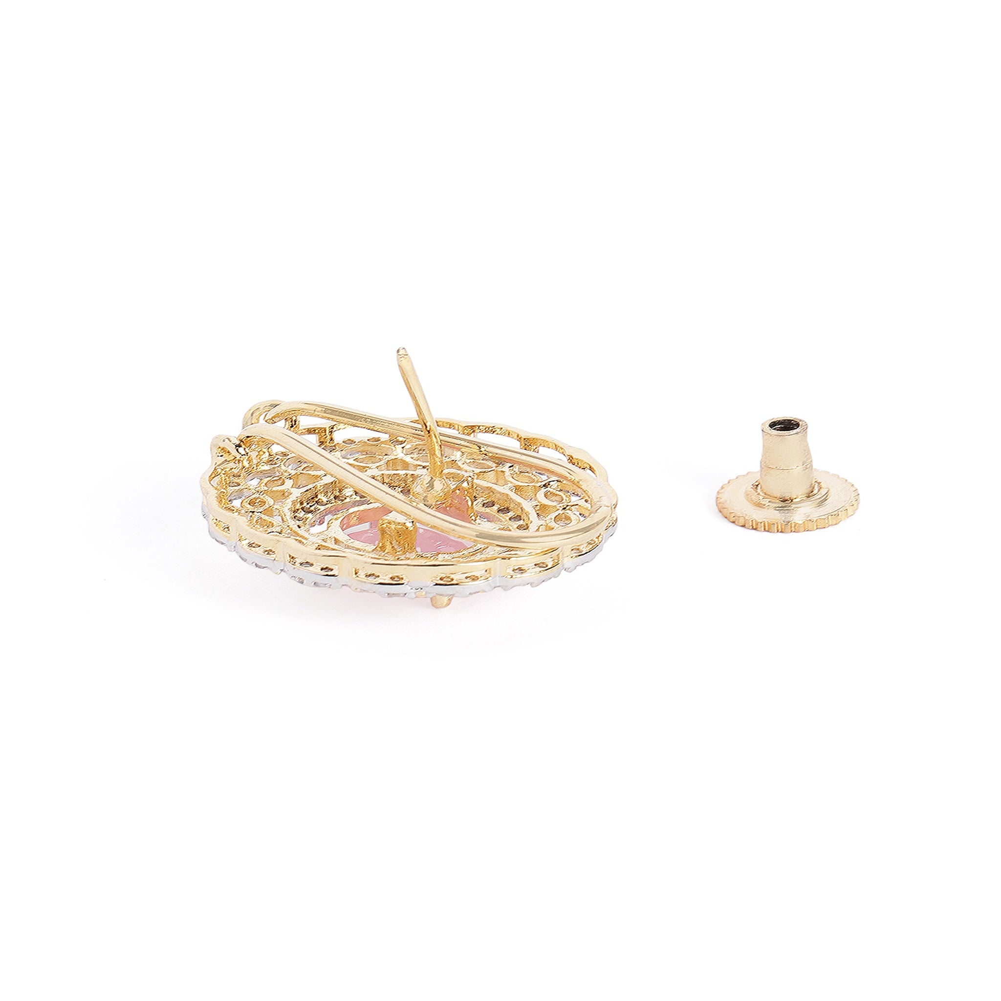 Gold Plated Pink American Diamond Stud Earrings