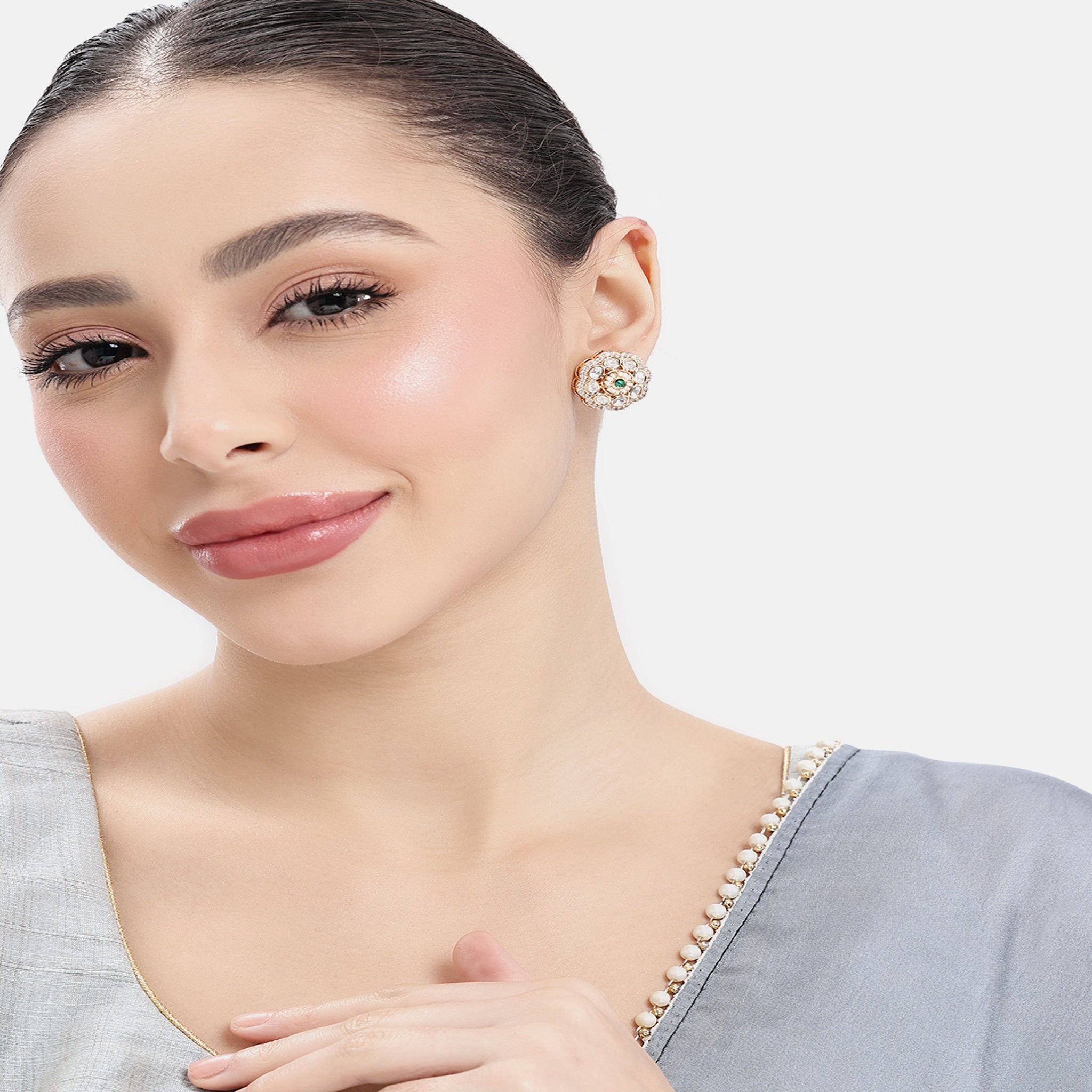 Gold-Plated Green Classic Kundan Studs