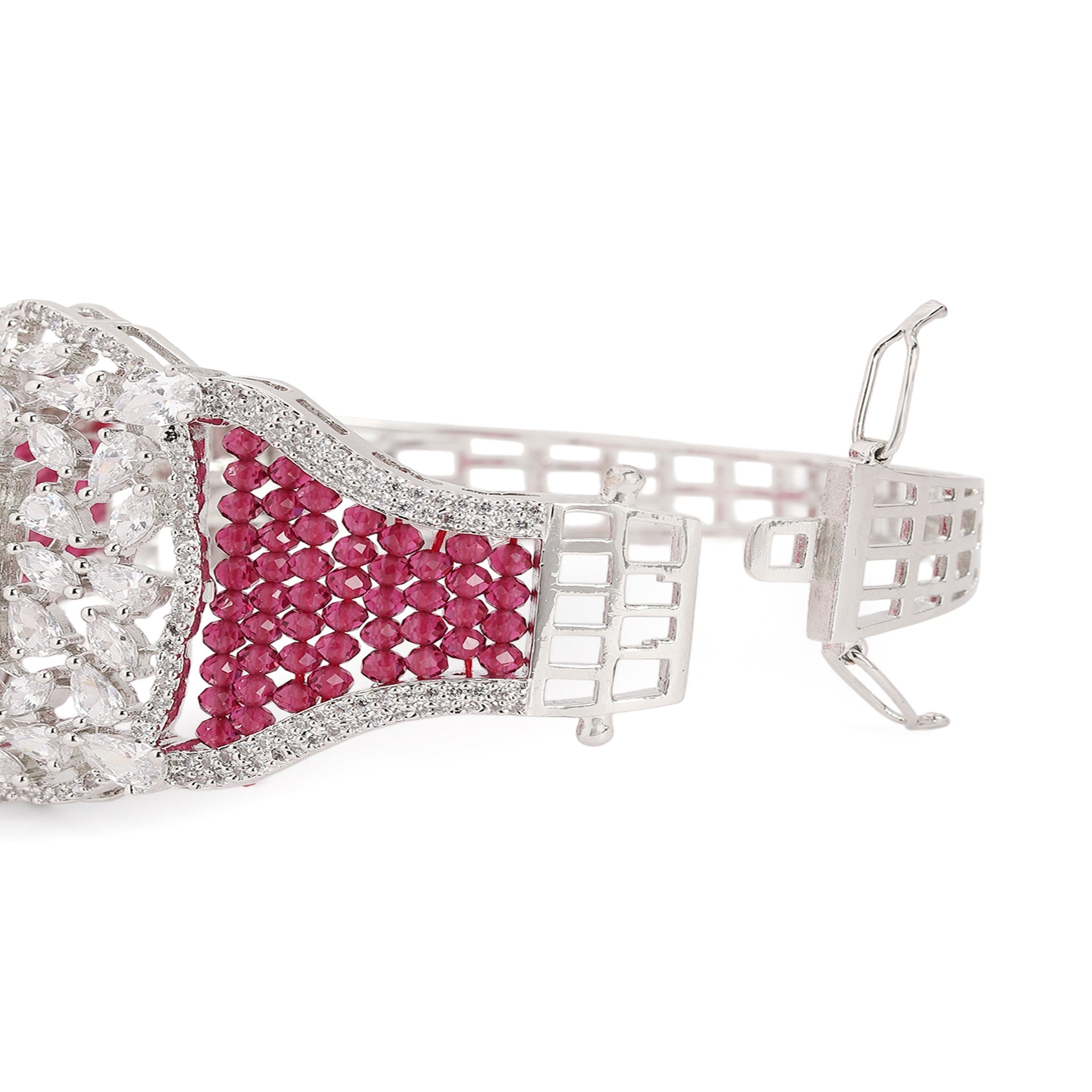 Women Cubic Zirconia Rhodium-Plated Kada Bracelet-Rani