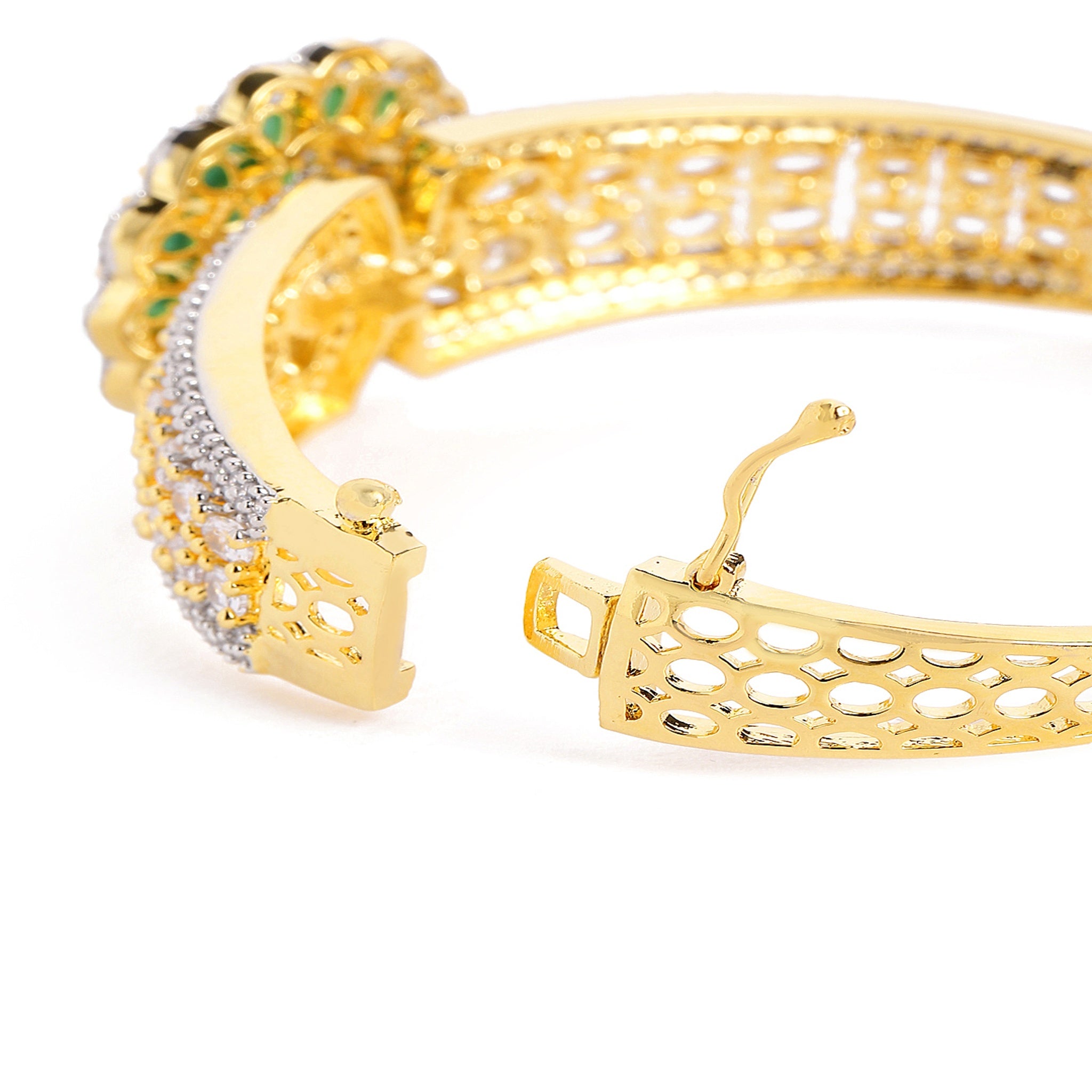 Women Cubic Zirconia Gold-Plated Kada Bracelet-Green
