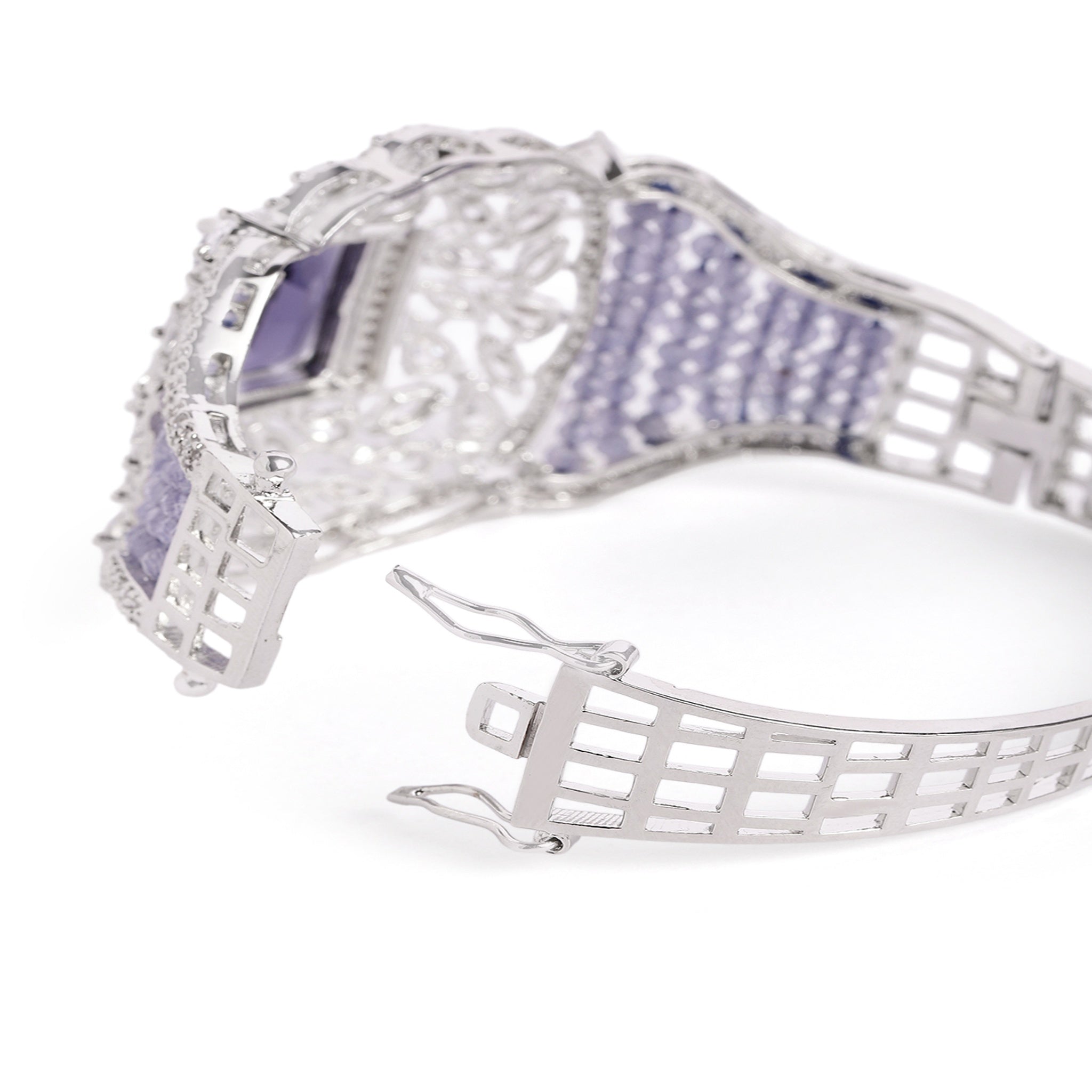 Women Cubic Zirconia Rhodium-Plated Kada Bracelet-Purple