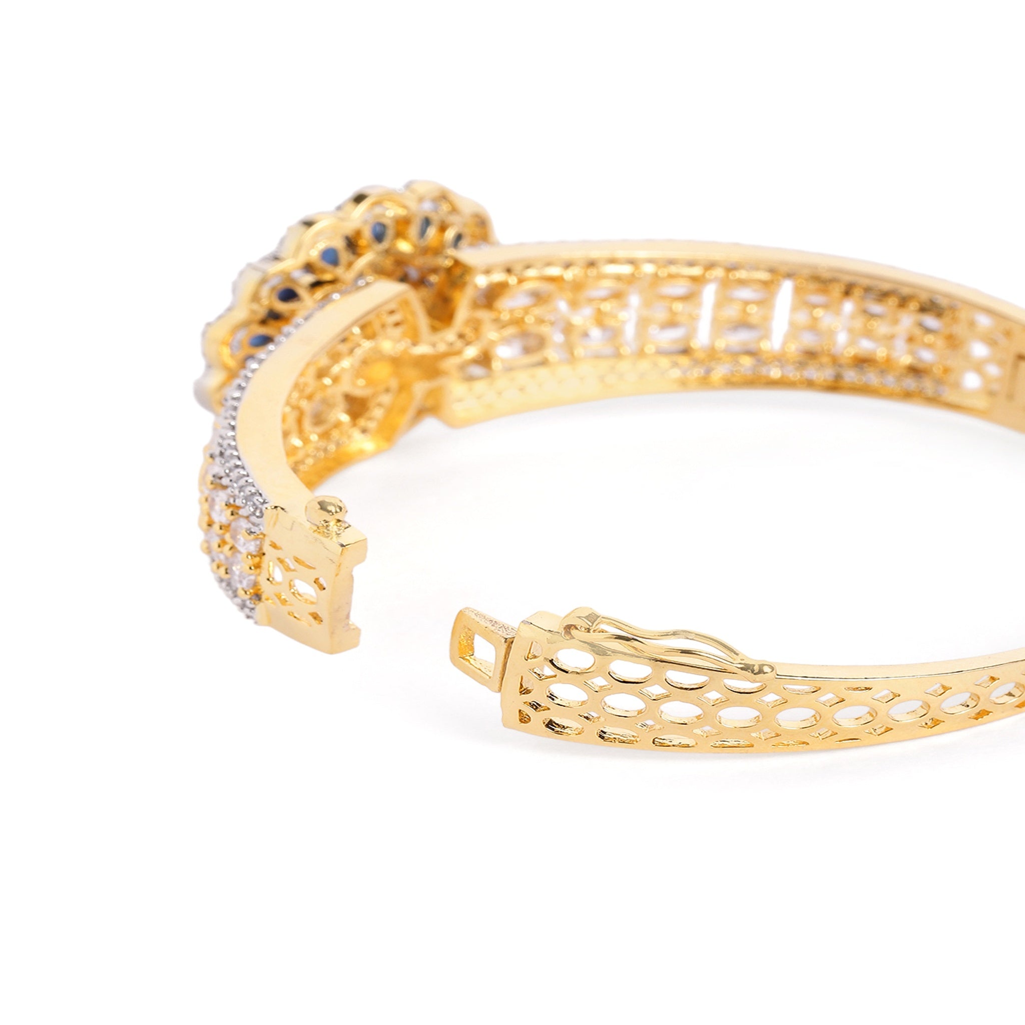 Women Cubic Zirconia Gold-Plated Kada Bracelet-Blue