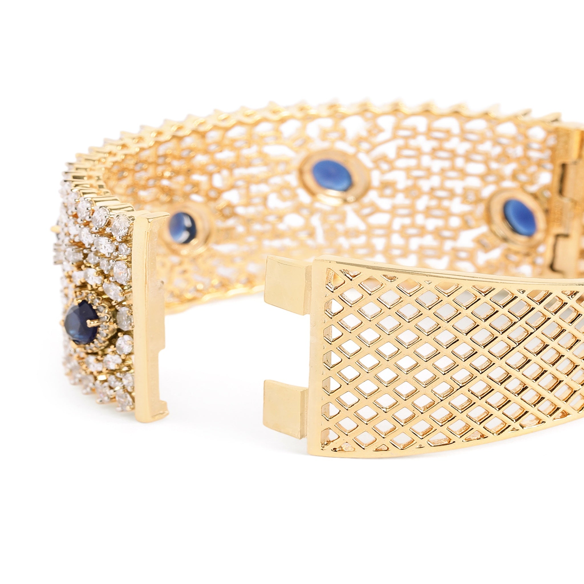 Women Cubic Zirconia Gold-Plated Kada Bracelet-Blue