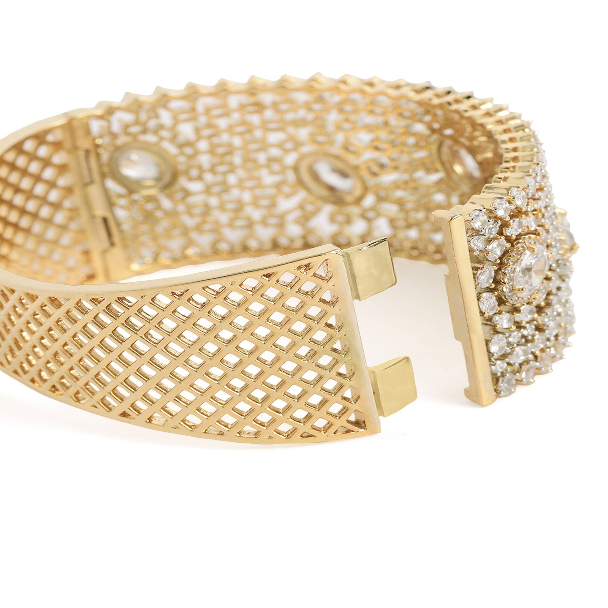Women Cubic Zirconia Gold-Plated Kada Bracelet-White