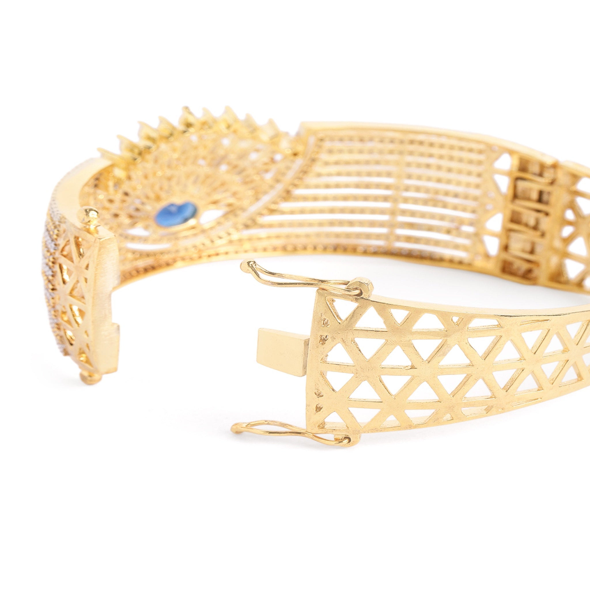 Women Cubic Zirconia Gold-Plated Kada Bracelet-Blue