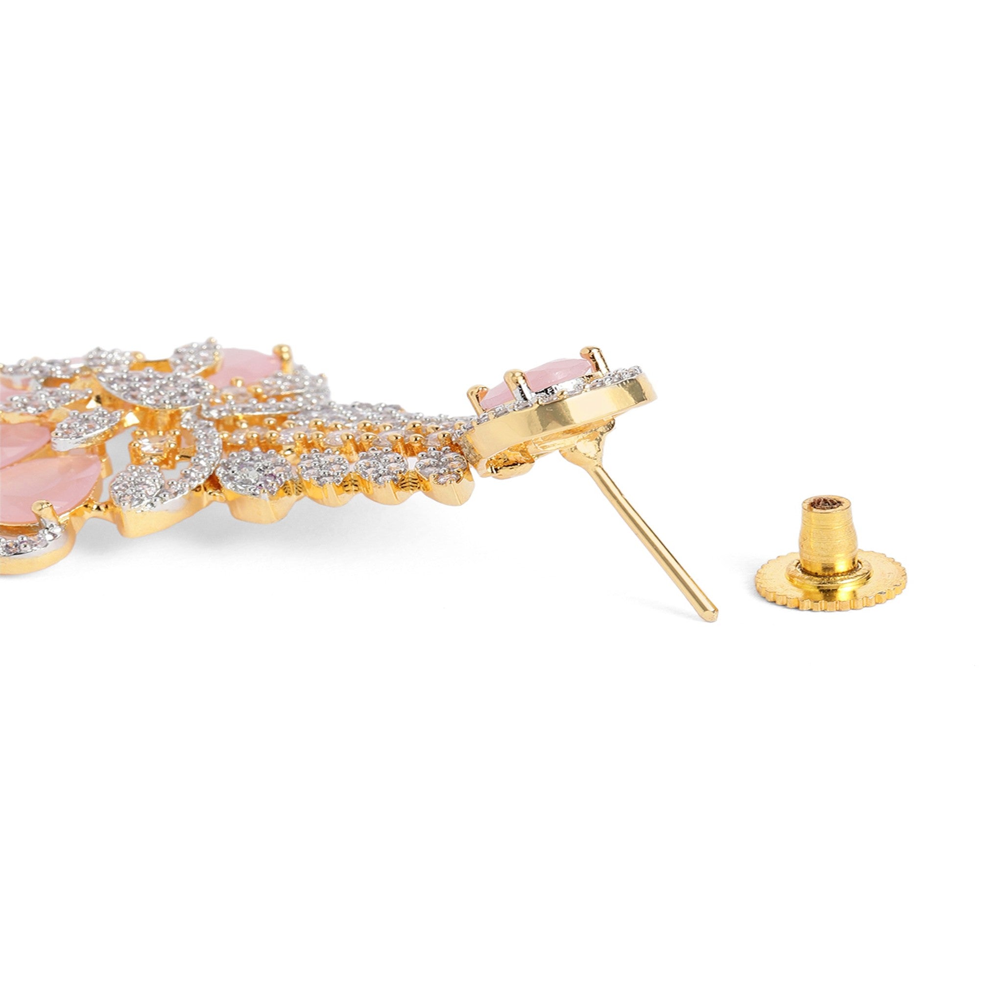 Gold Plated White & Pink AD-Studded Jewellery Set