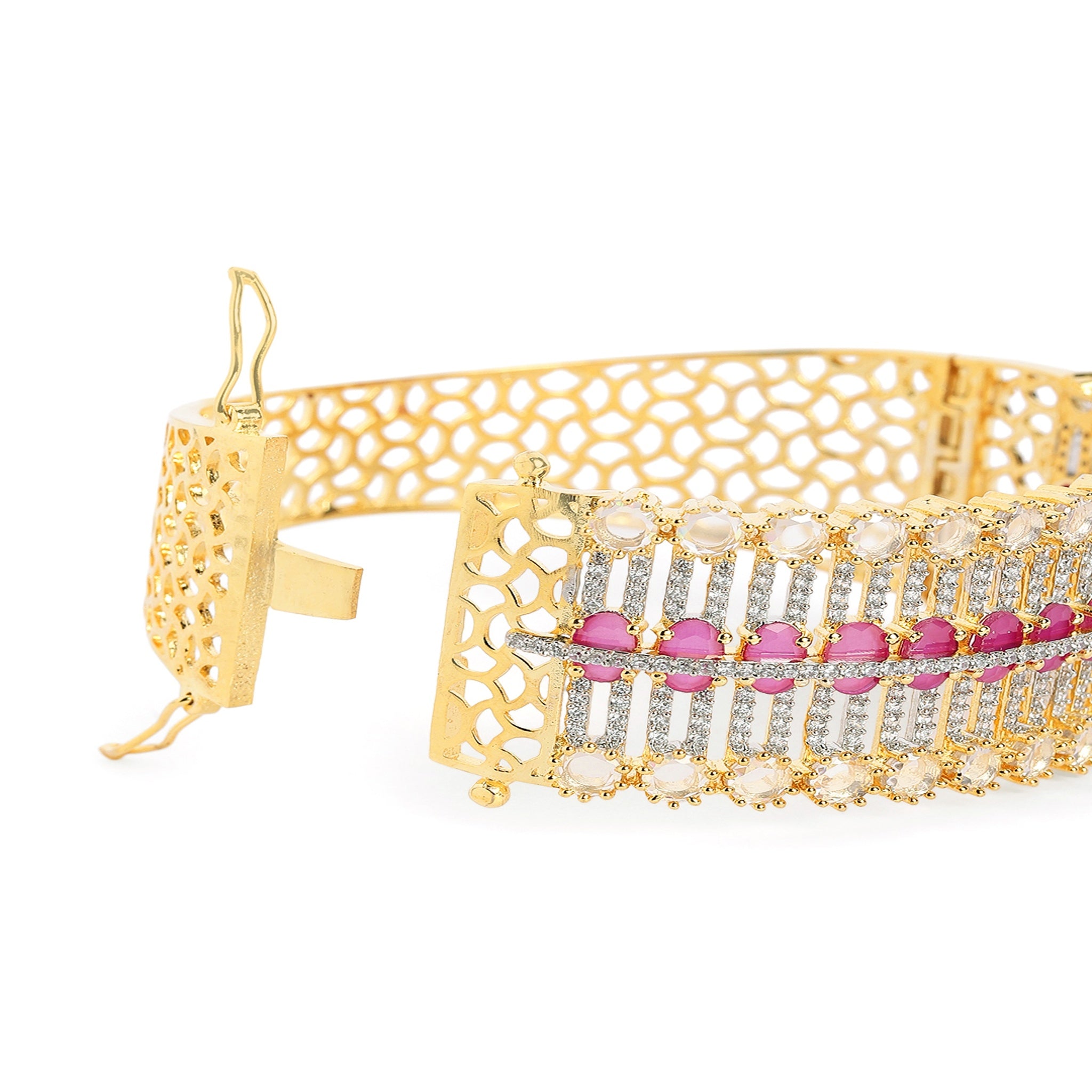 Women Cubic Zirconia Gold-Plated Kada Bracelet Ruby-Ruby