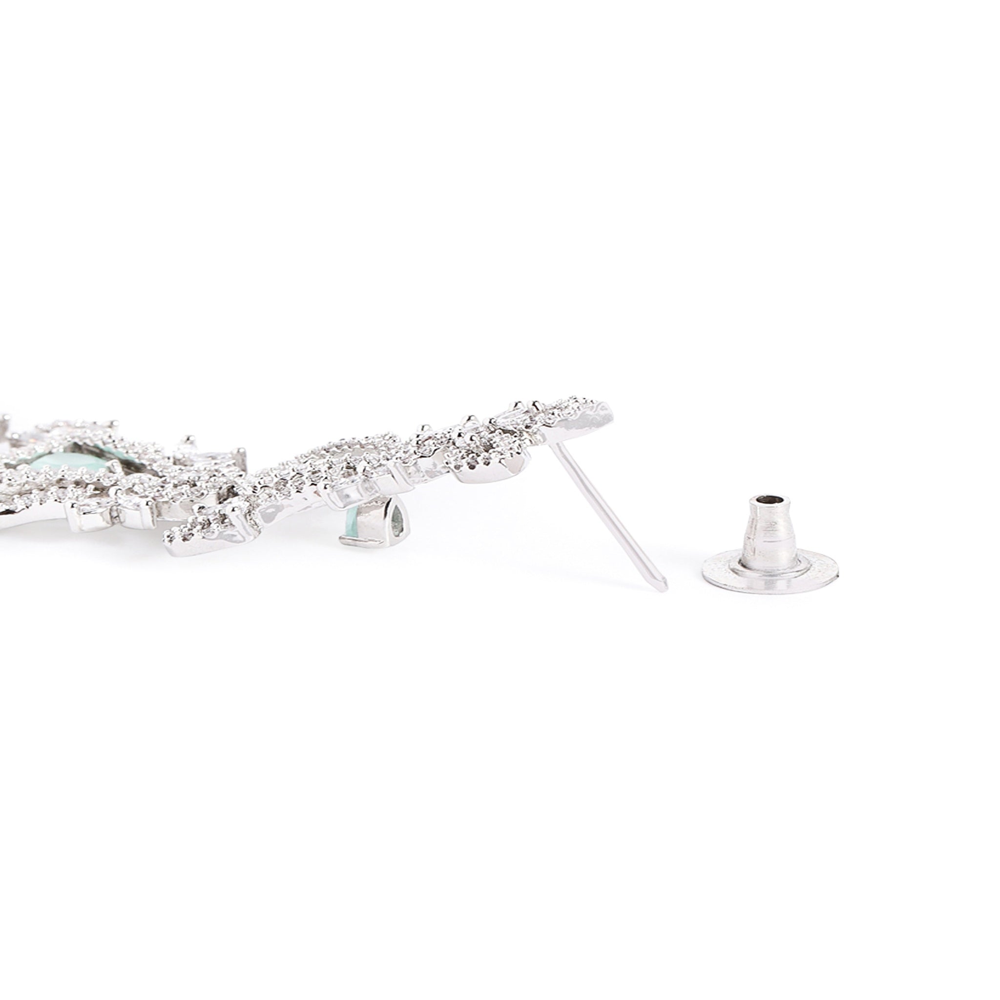 Silver-Toned Mint Statement Dangler Long Earrings