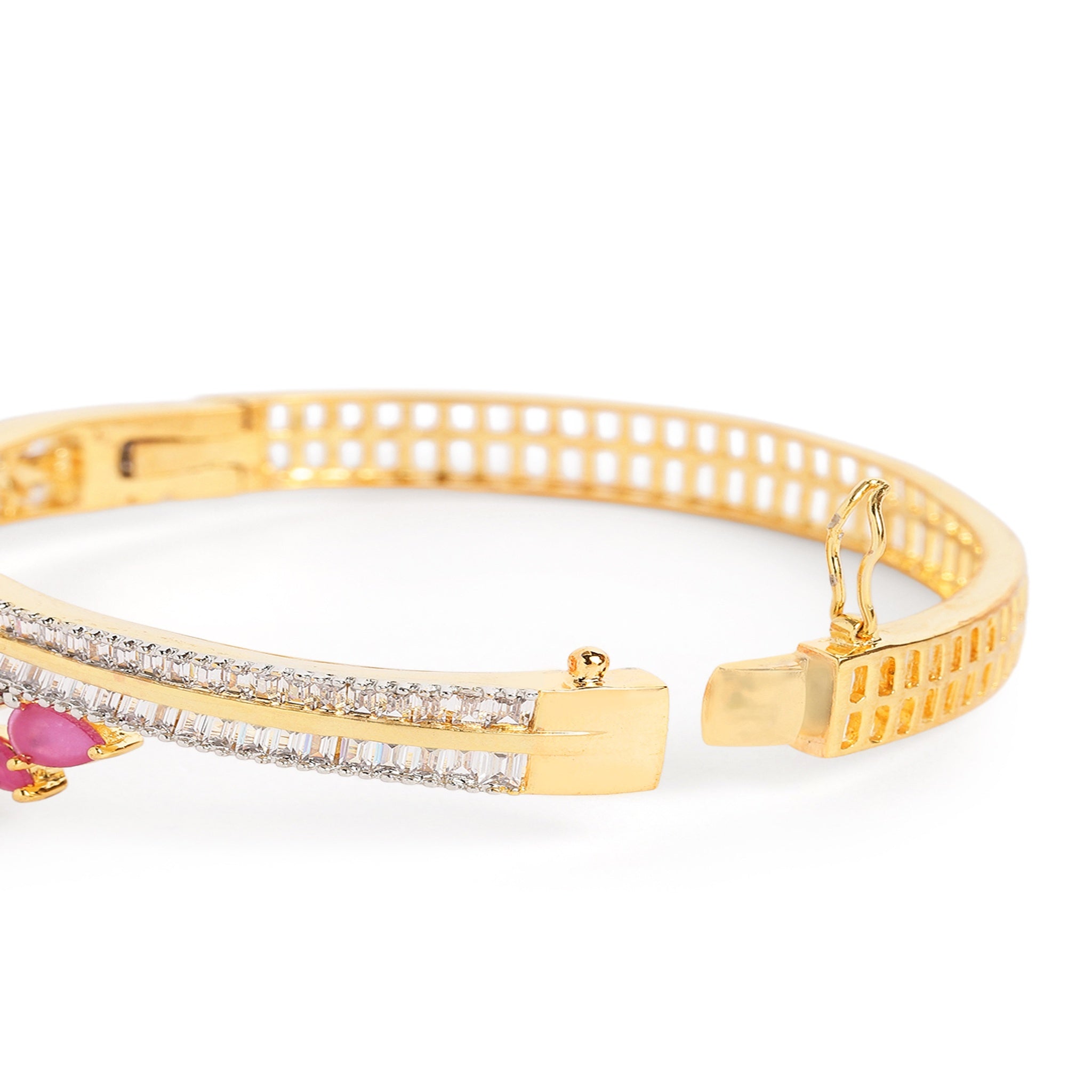 Women Cubic Zirconia Gold-Plated Kada Bracelet-Ruby