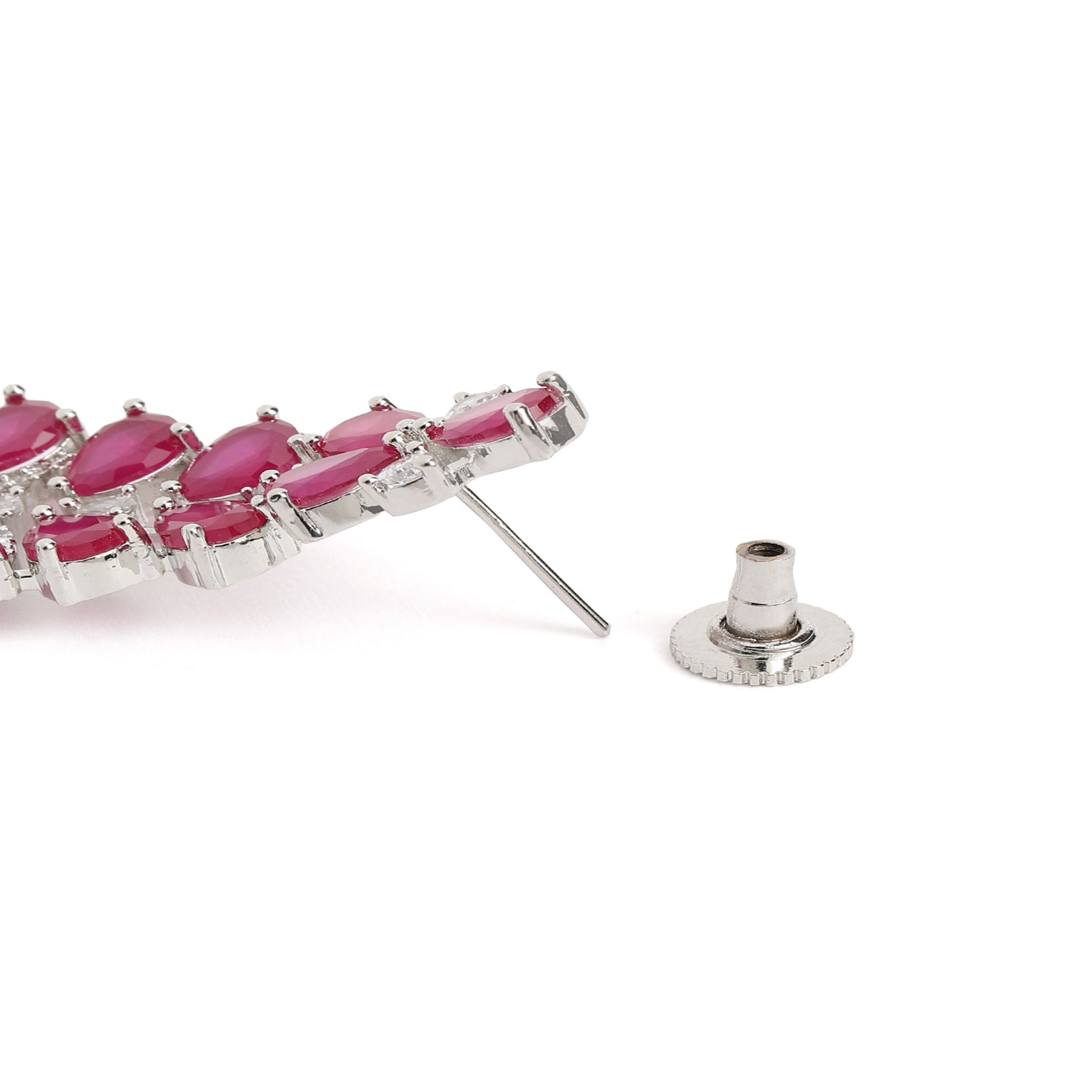 Silver-Toned American Diamonds Ruby Chandeliar Earrings