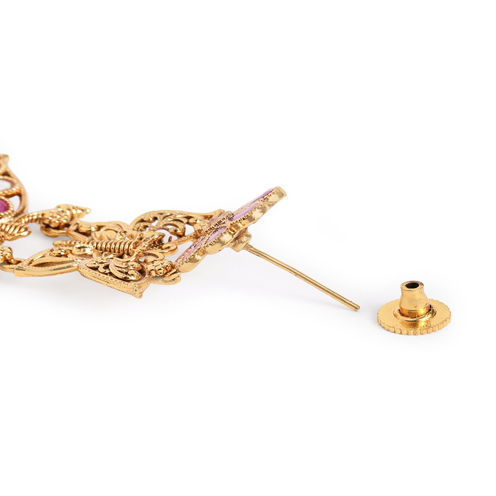 Gold-Plated Ruby Classic Long Earrings