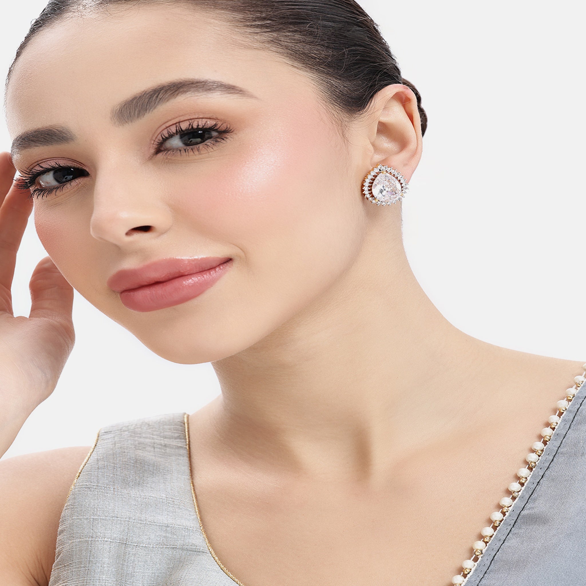 Gold Plated White Classic Stud Earrings