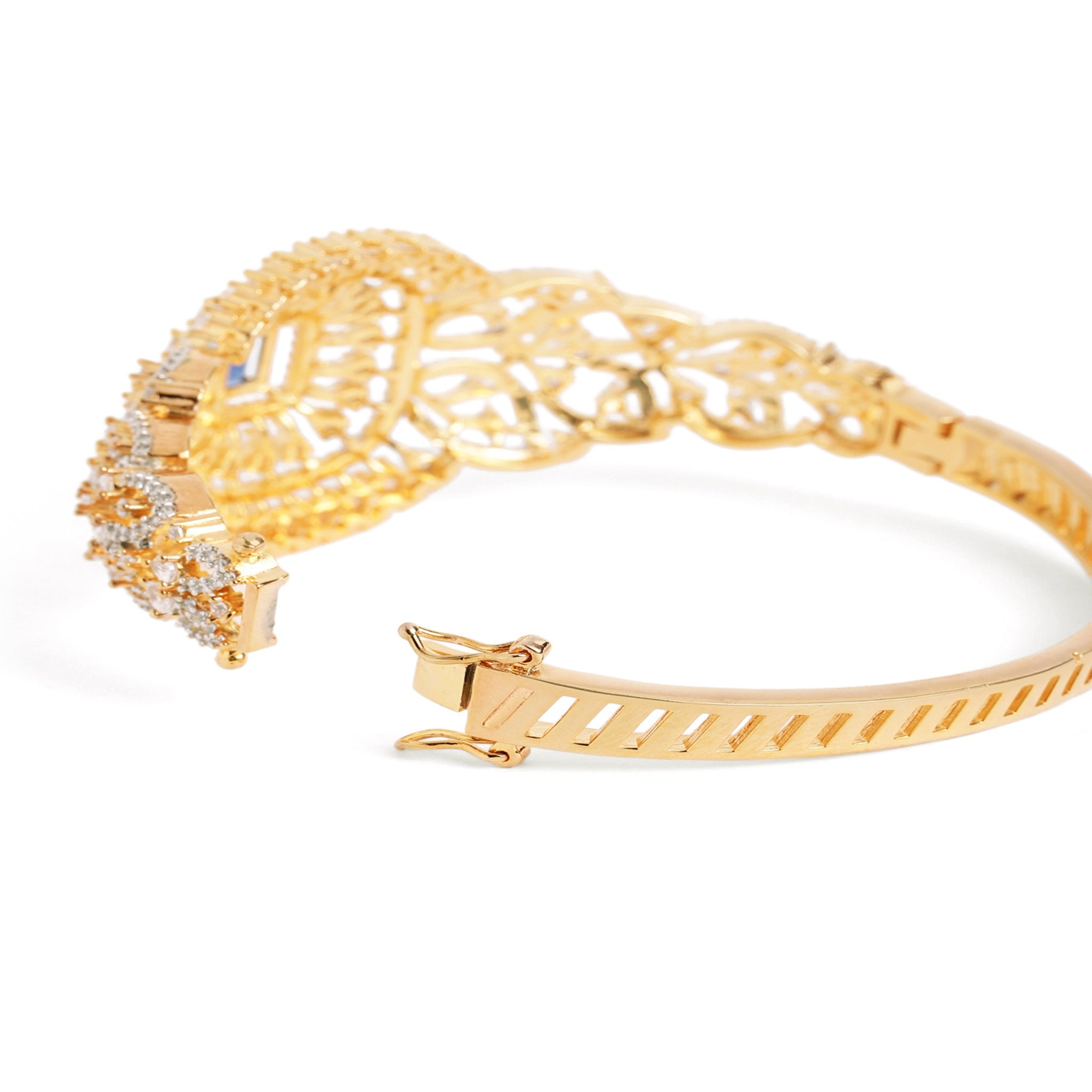 Women Cubic Zirconia Gold-Plated Kada Bracelet-Blue