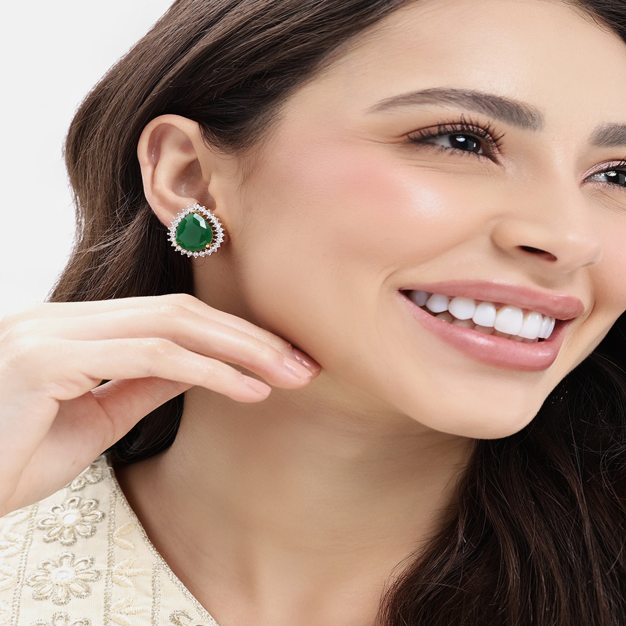 Gold Plated Green Classic Stud Earrings