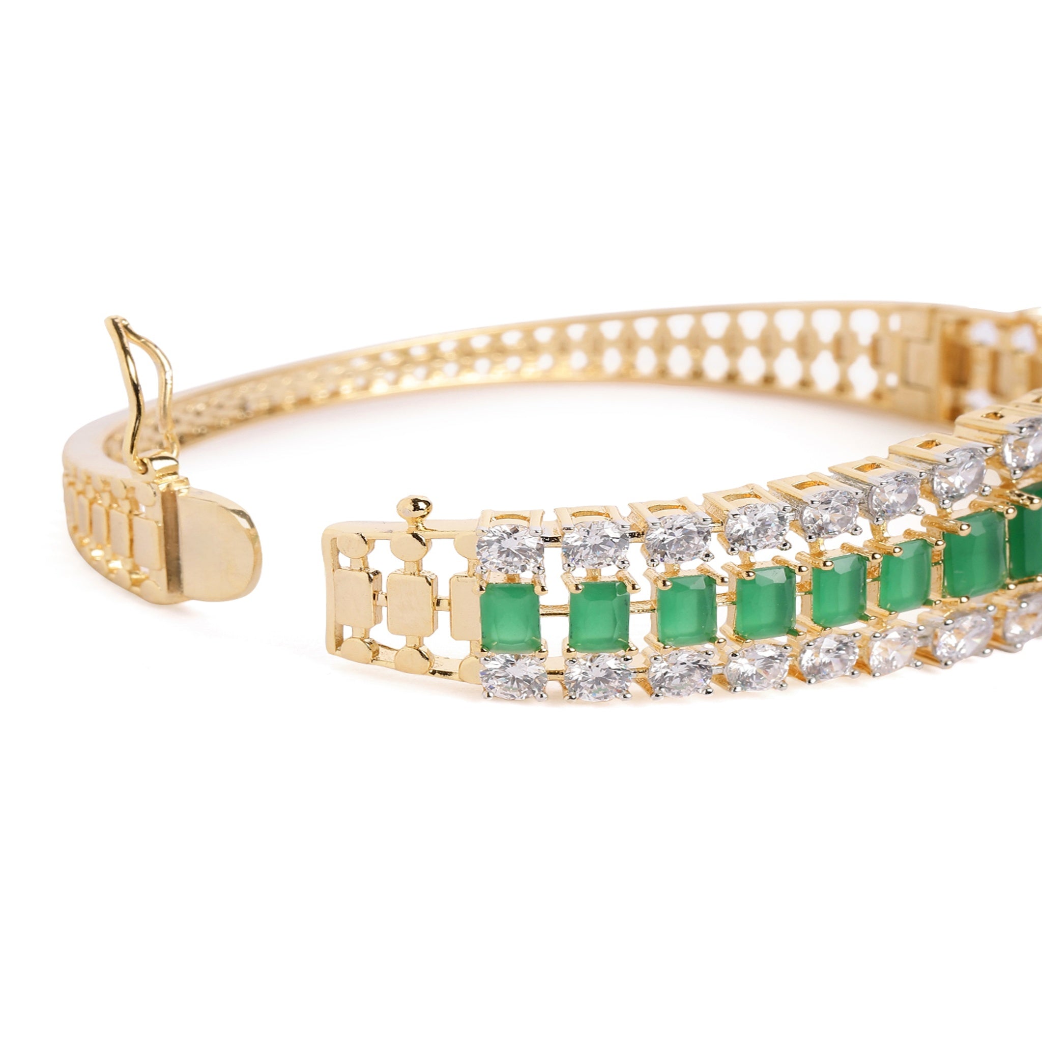 Cubic Zirconia Gold-Plated Kada Bracelet Green-Green