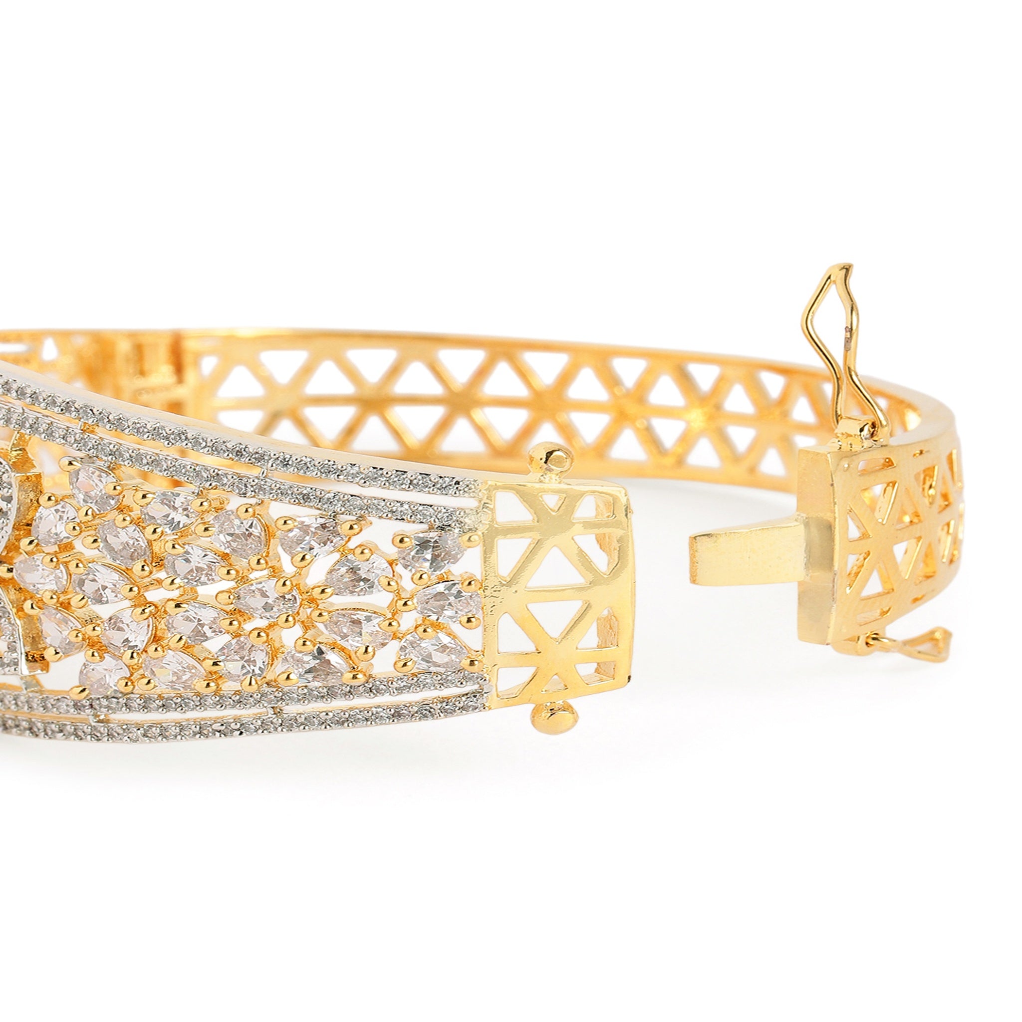 Women Cubic Zirconia Gold-Plated Kada Bracelet-Ruby