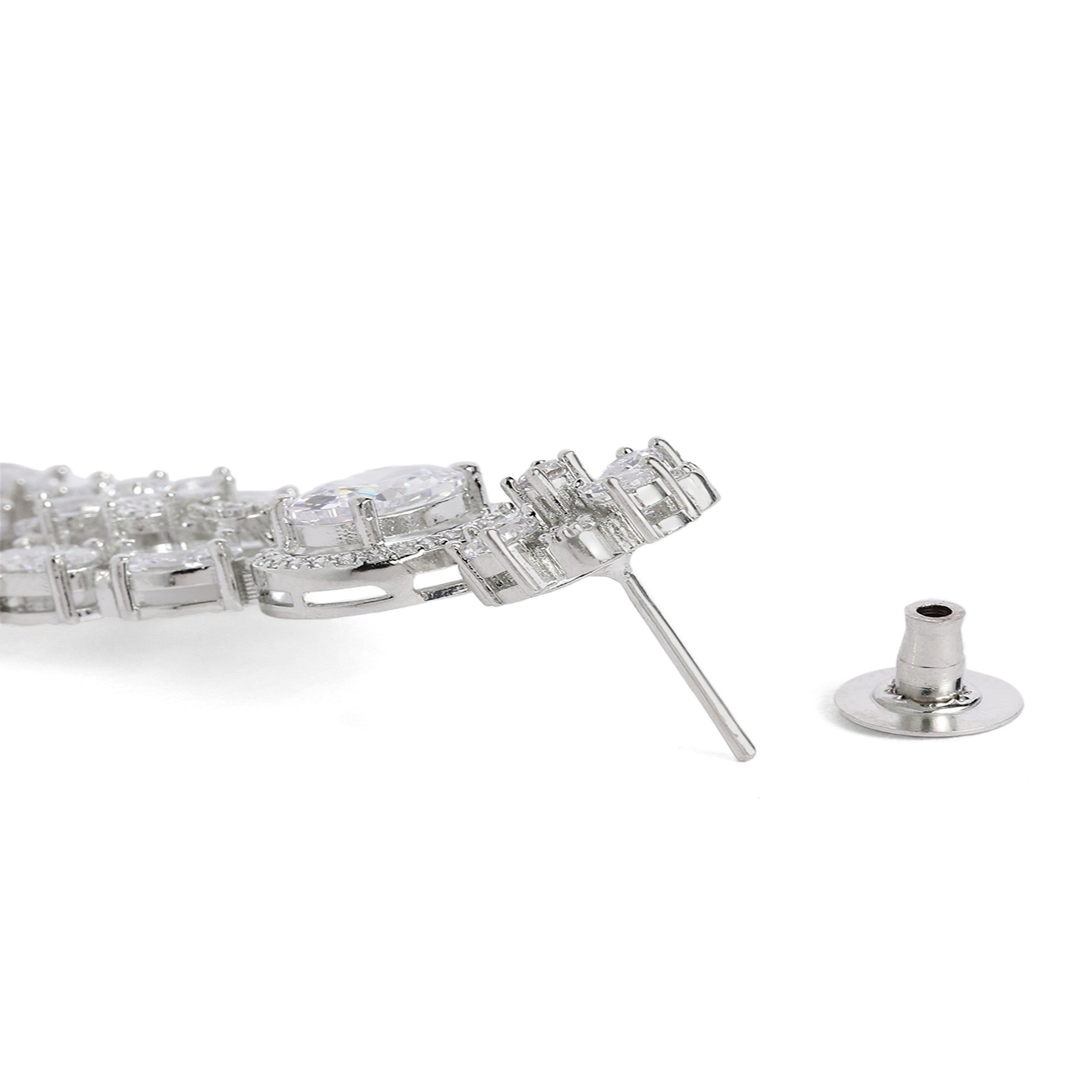 Rhodium-Plated Silver-Toned & White AD-Studded Jewellery Set