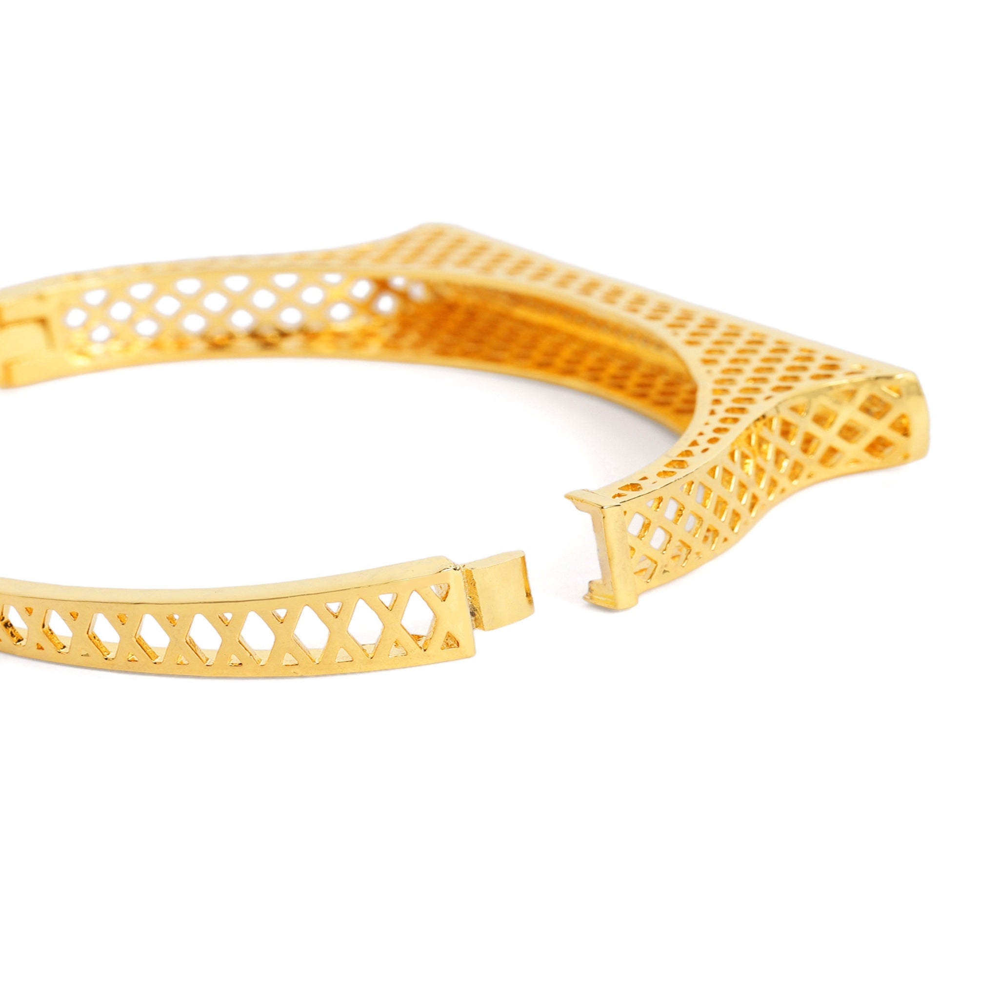 Women Cubic Zirconia Gold-Plated Kada Bracelet-2Tone