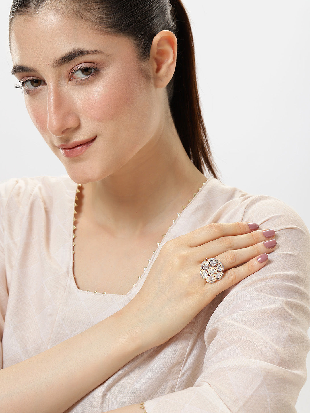 Lavish Giftz Regal Kundan Adjustable Statement Ring