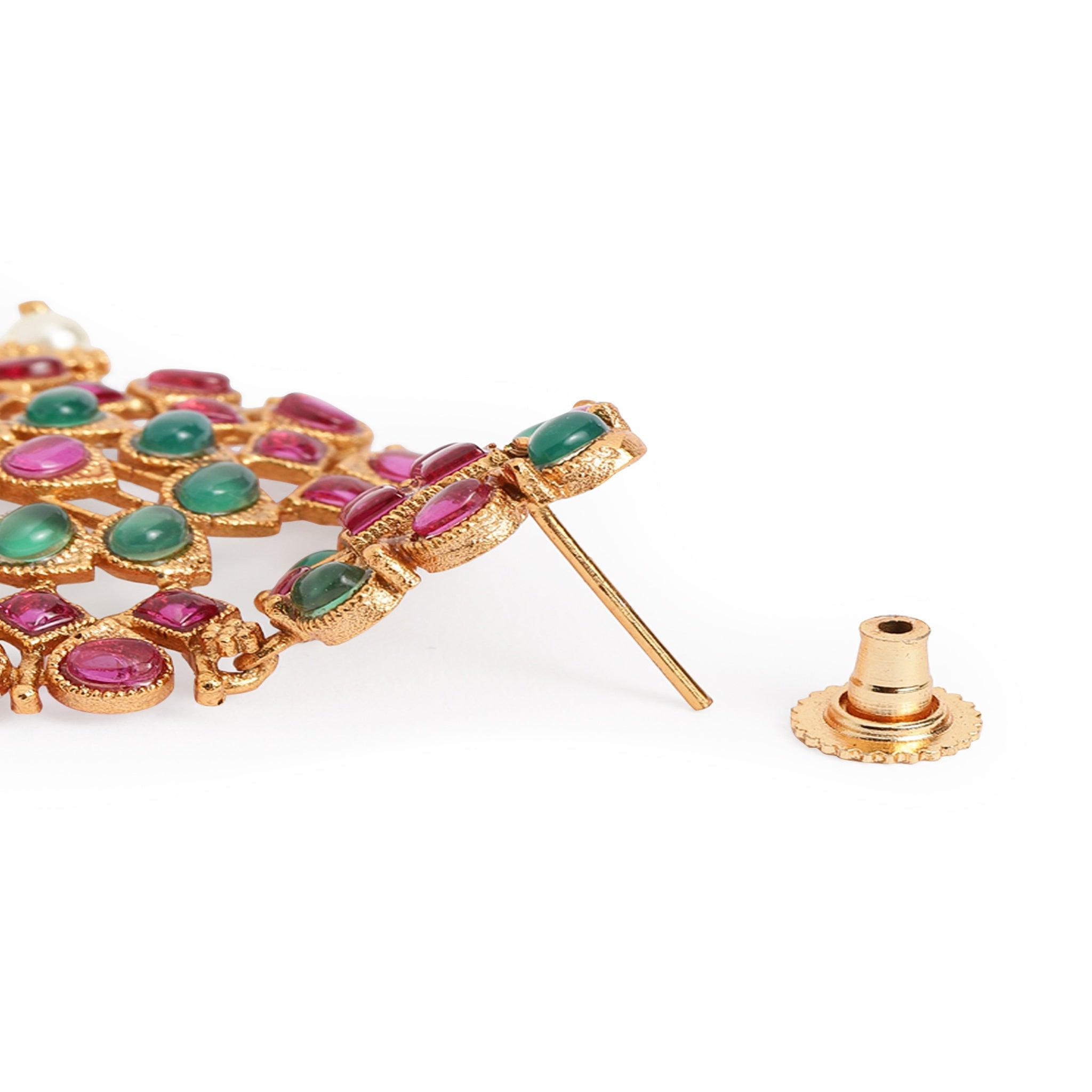 Gold-Plated Ruby Green Classic Drop Earrings