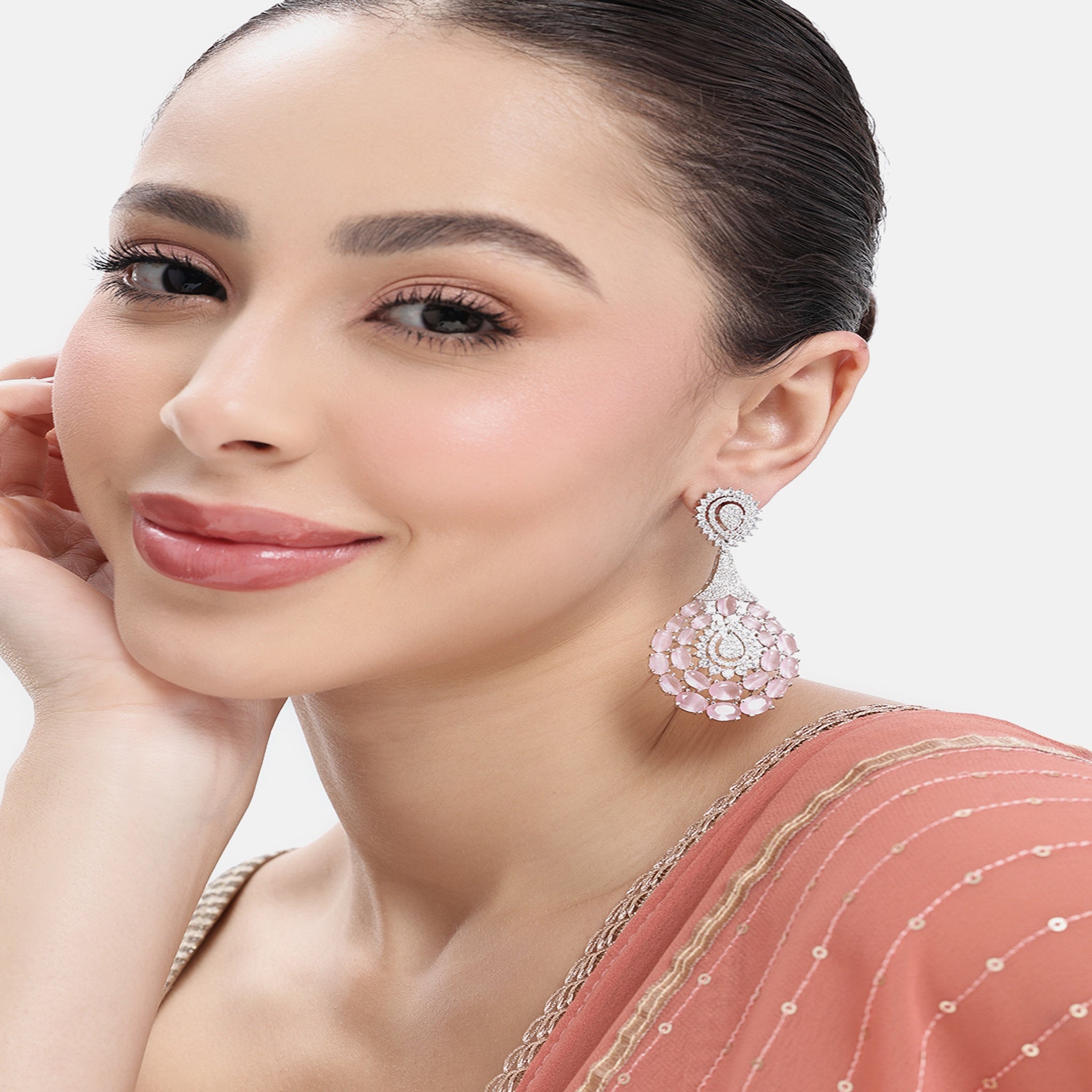 Silver-Toned Pink Classic Drop Earrings