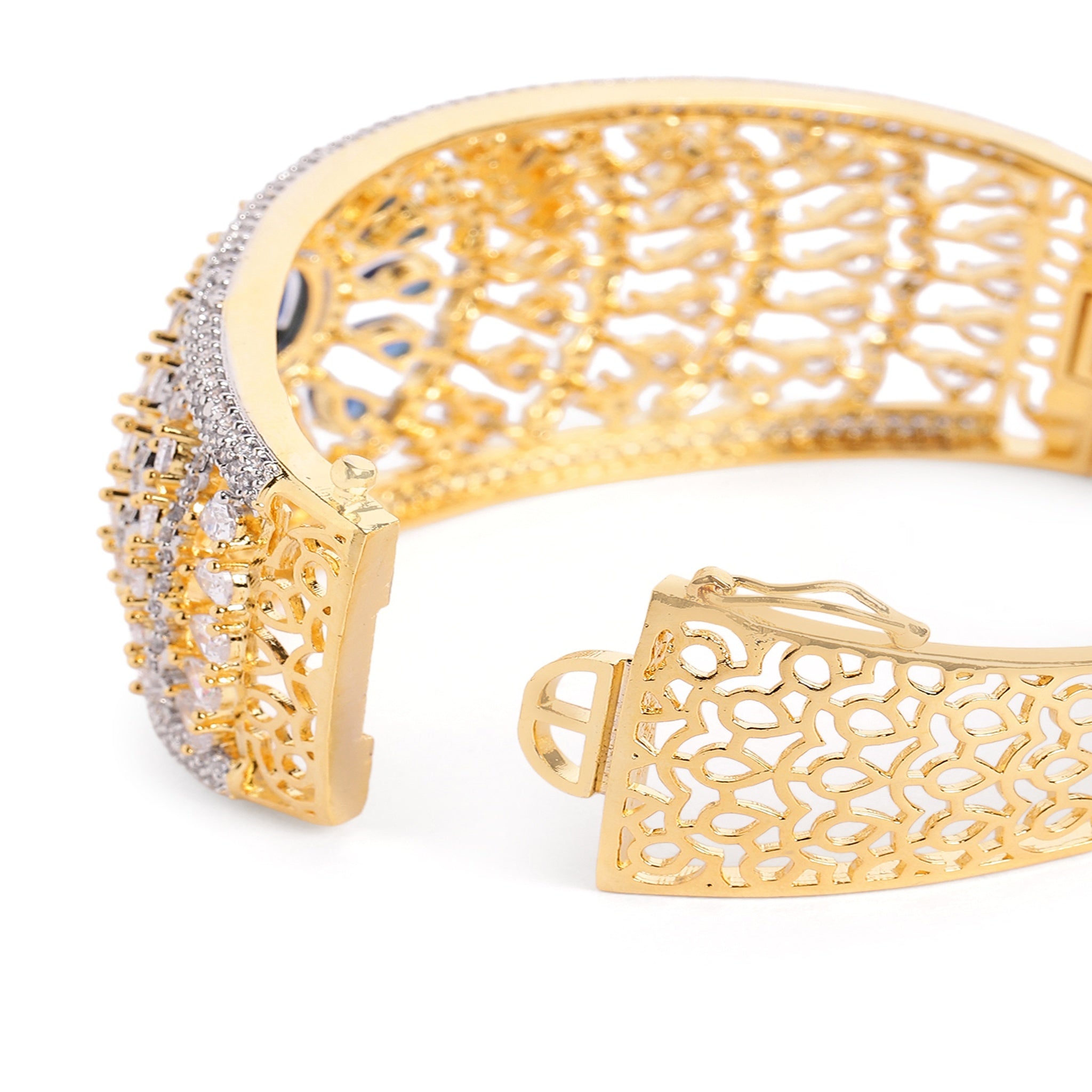 Women Cubic Zirconia Gold-Plated Kada Bracelet-Blue