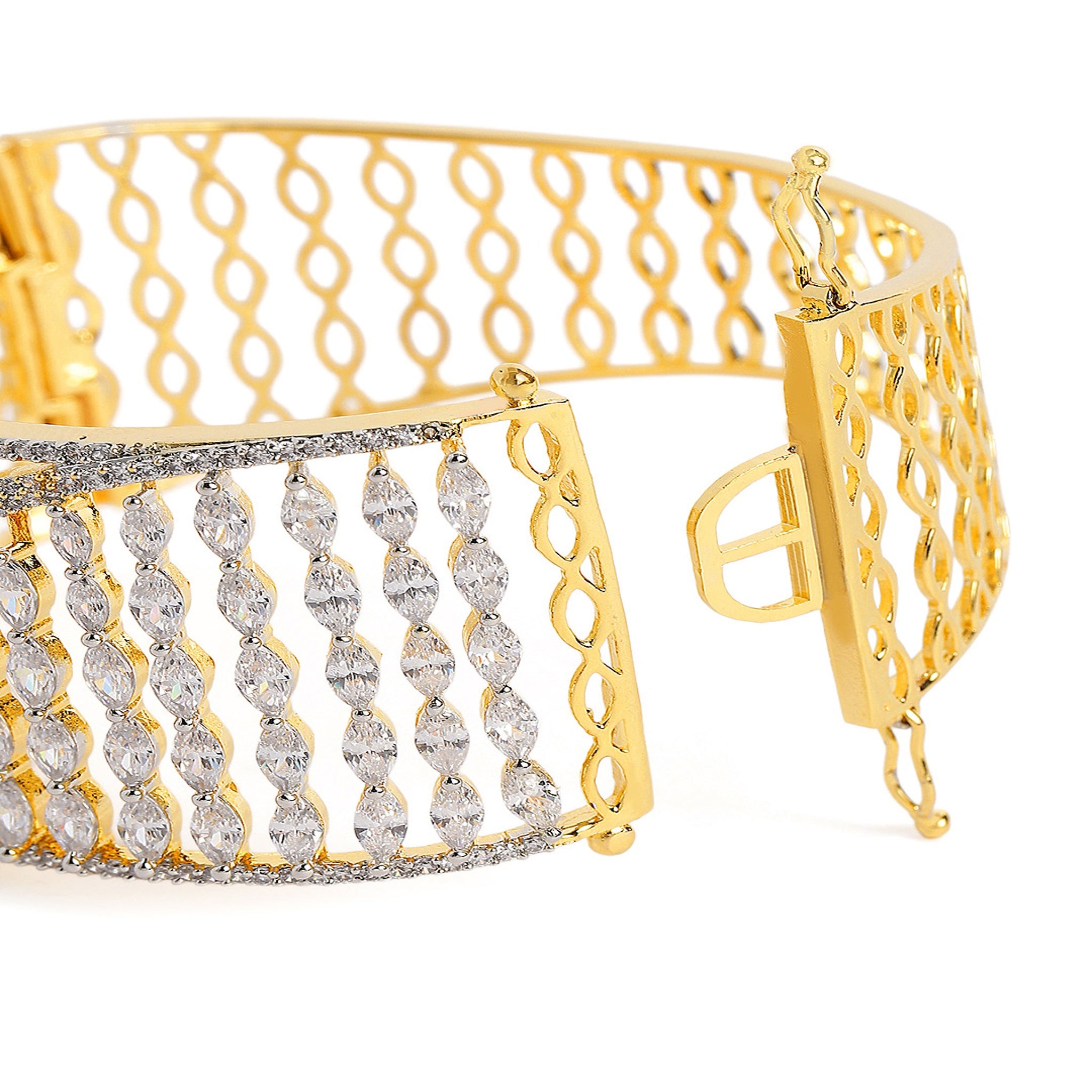 Women Cubic Zirconia Gold-Plated Kada Bracelet-2Tone