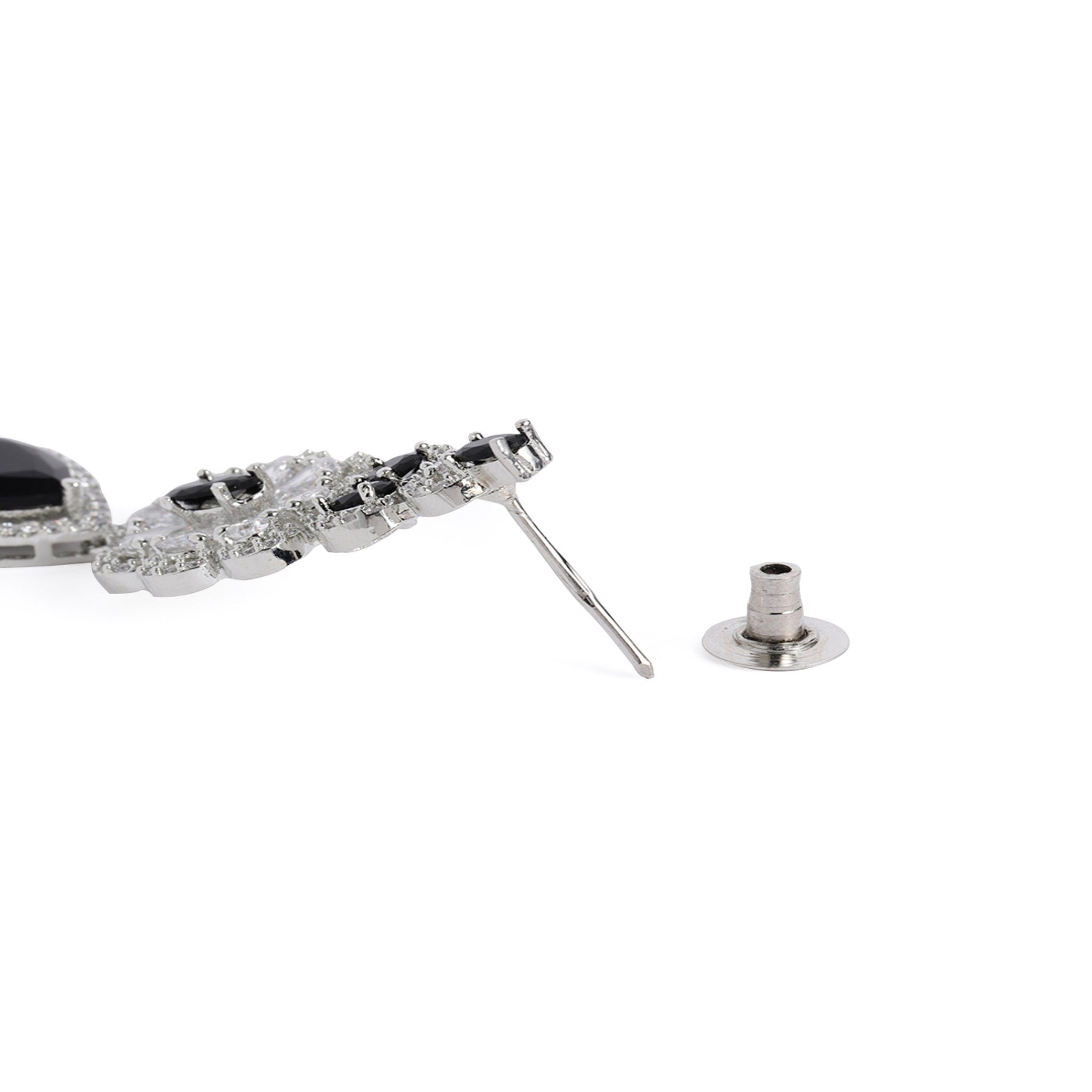Rhodium-Plated Silver-Toned & Black AD-Studded Jewellery Set