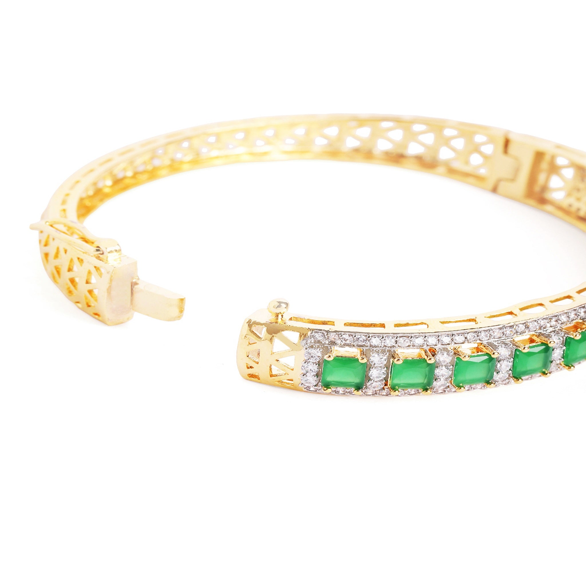 Women Cubic Zirconia Gold-Plated Kada Bracelet Green-Green