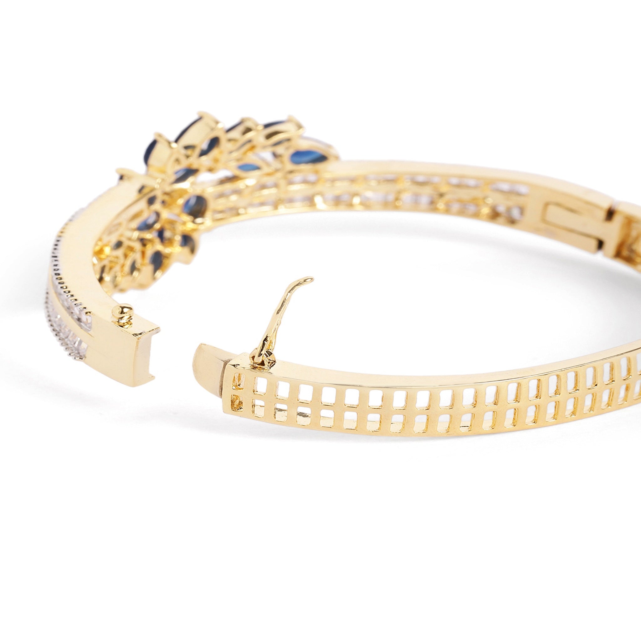 Women Cubic Zirconia Gold-Plated Kada Bracelet-Blue