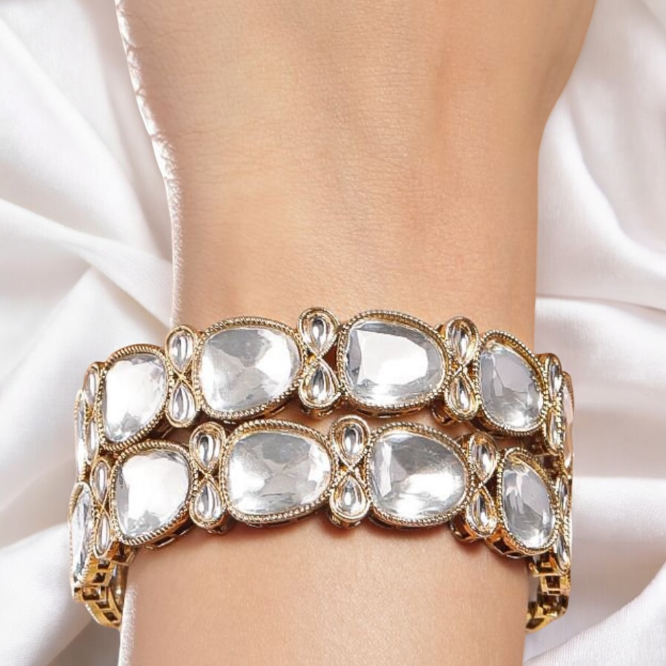 Lavish Giftz Gold Plated Crystal Zirconia Studded Bangles - Set Of 2