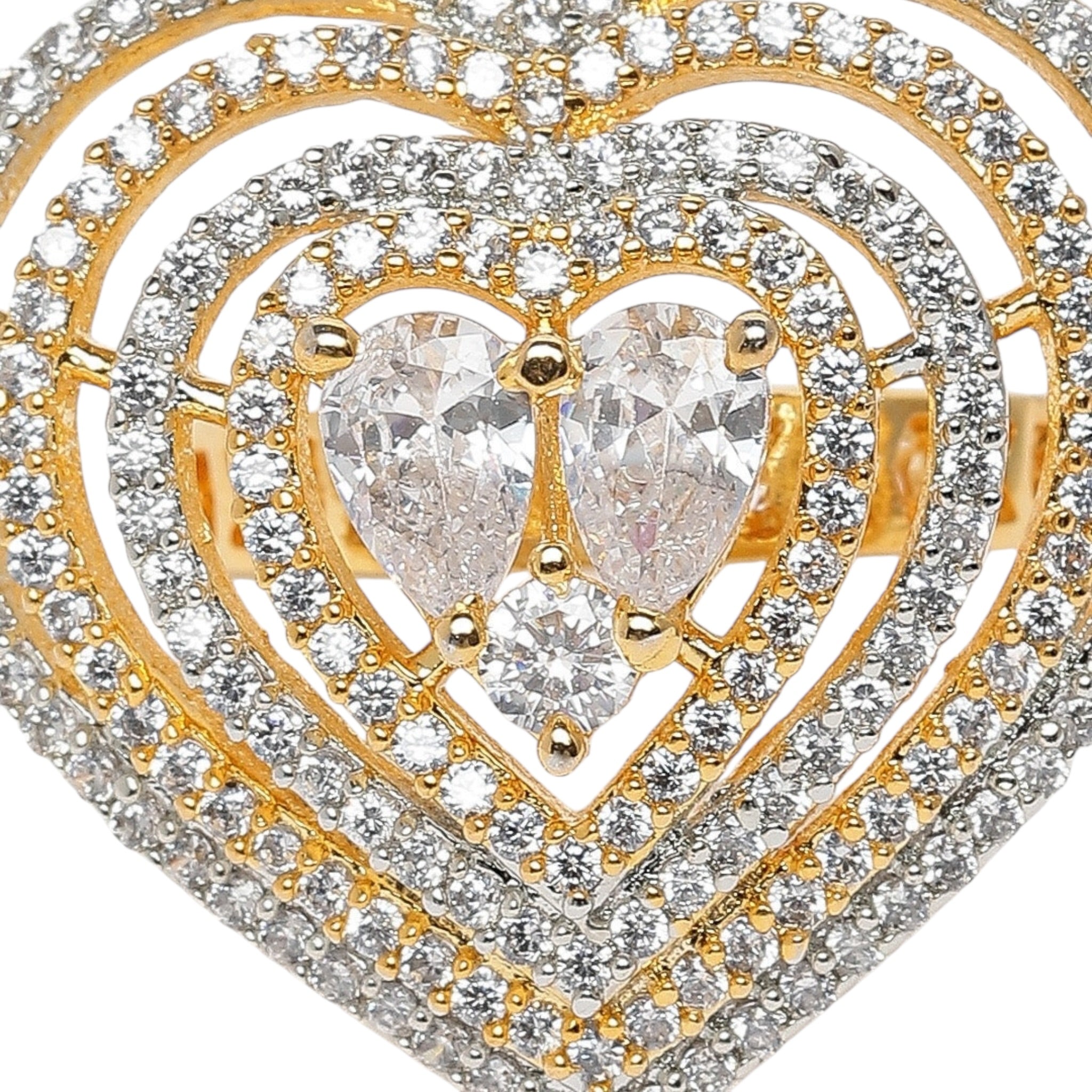 Lavish Giftz Heart-Shaped American Diamond Adjustable Ring with Two-Tone Rhodium Plating