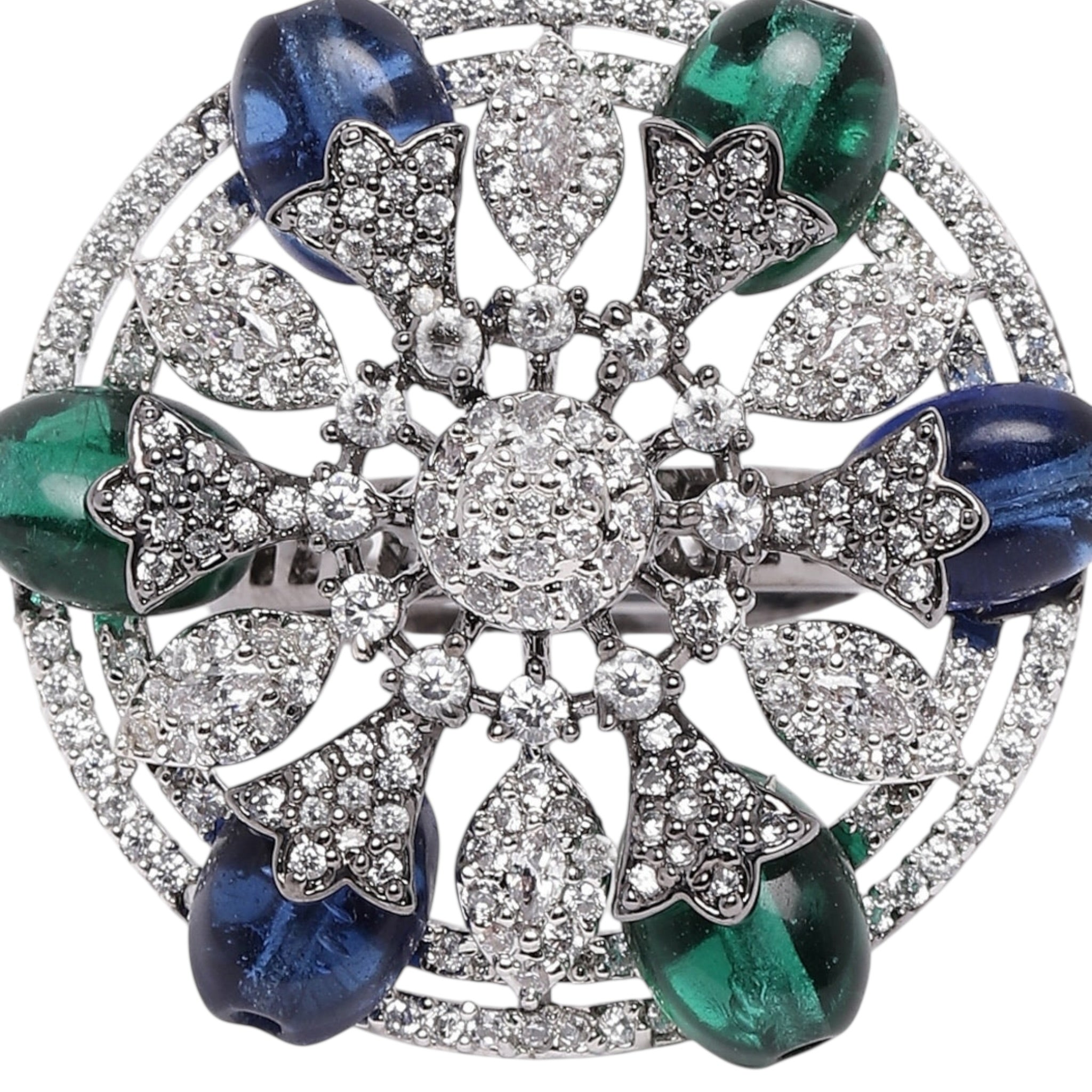 Lavish Giftz Adjustable Cubic Zirconia Blue Green Statement Ring With Black Plating
