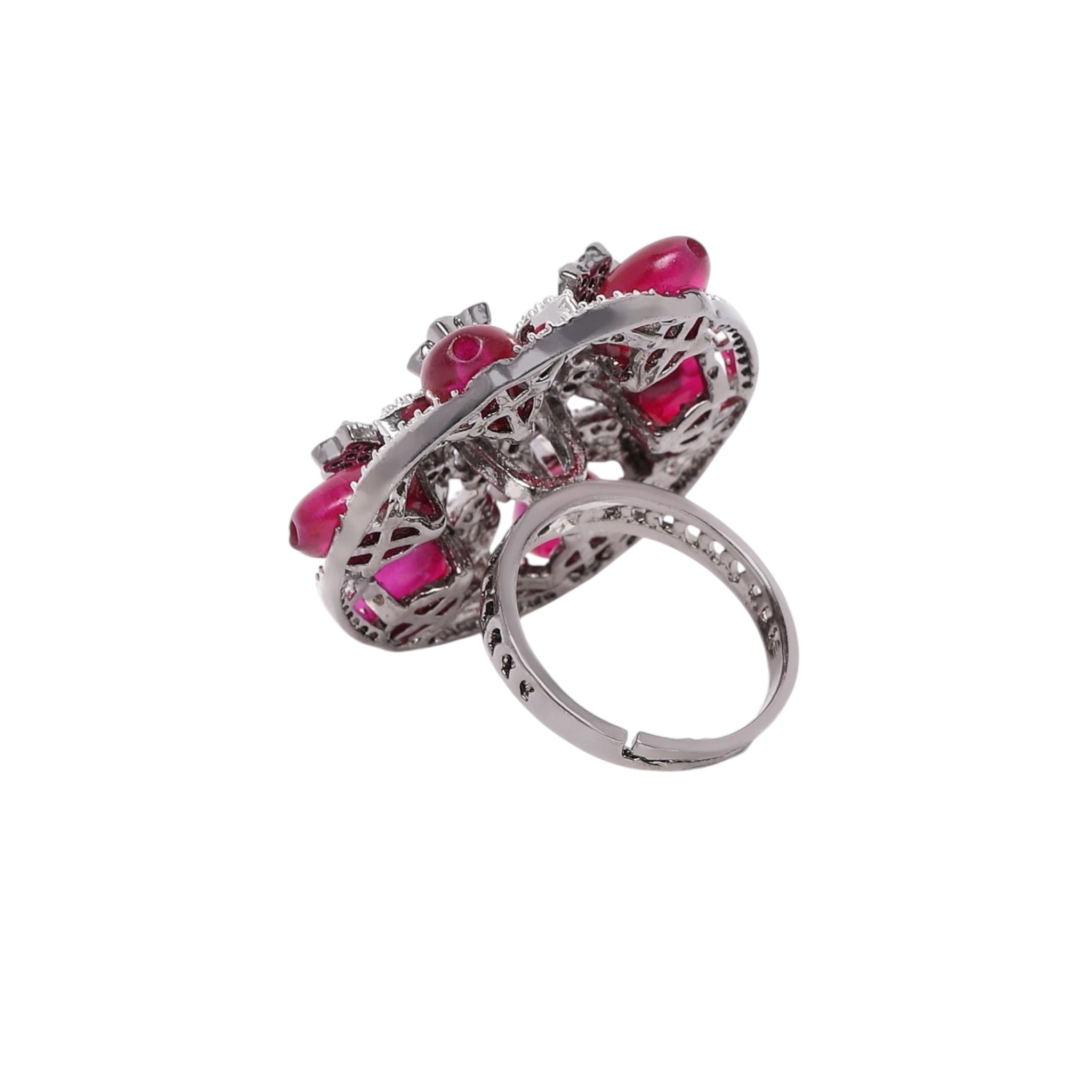 Lavish Giftz Adjustable Cubic Zirconia Rani Statement Ring With Black Plating