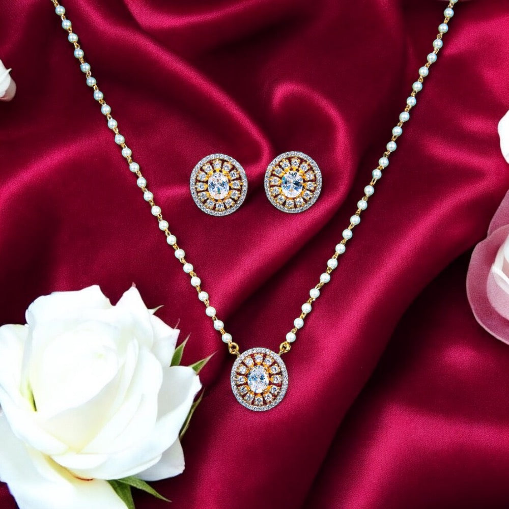 Lavish Giftz Cubic Zirconia Classic Pendant Set with Pearl and 2 Tone Plating