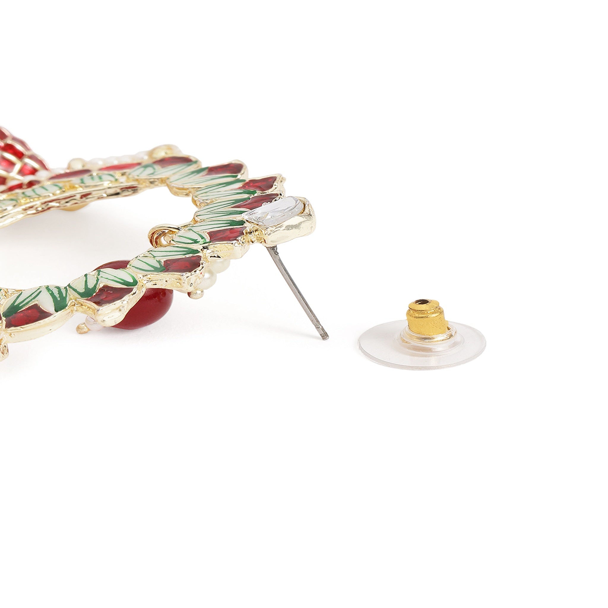 Classic Maroon Green Gold-Plated Cresent Shaped Drop Earrings