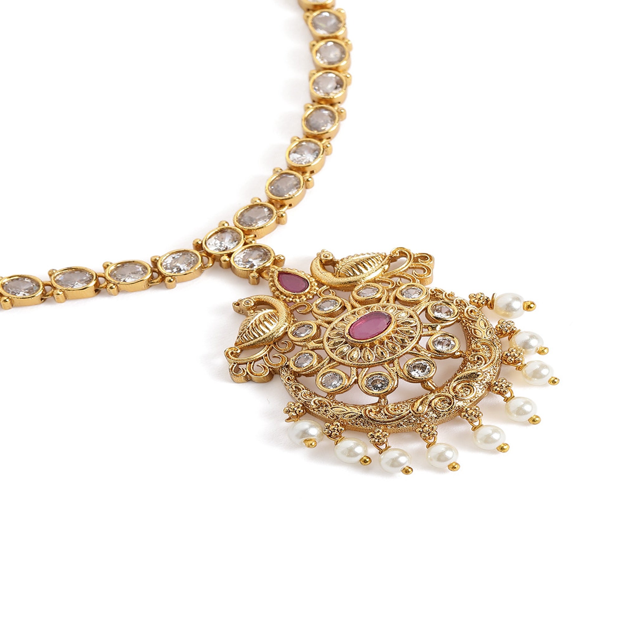 Gold Plated Antique Peacock Necklace Set
