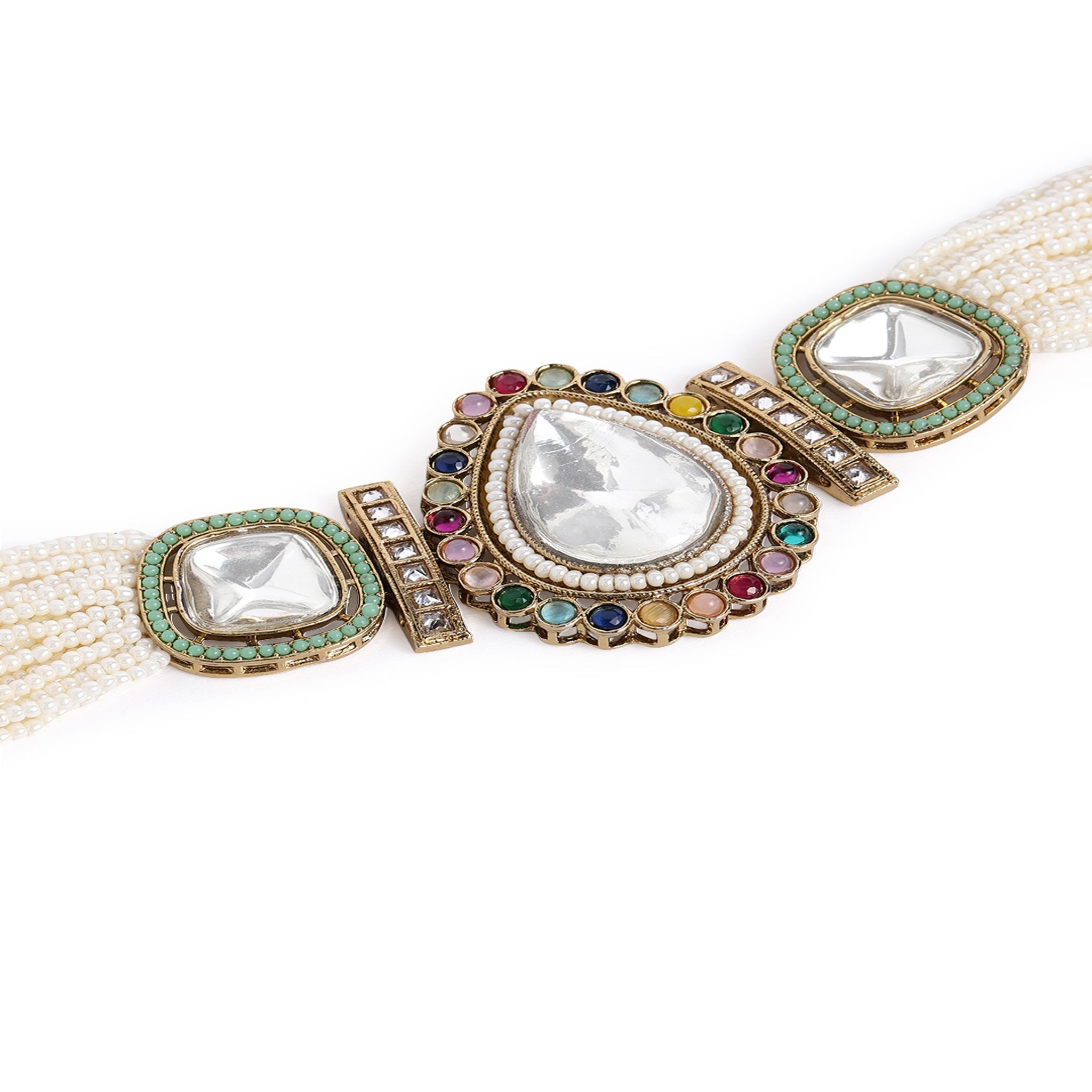 Antique Beaded Multi-Color Choker Necklace Set