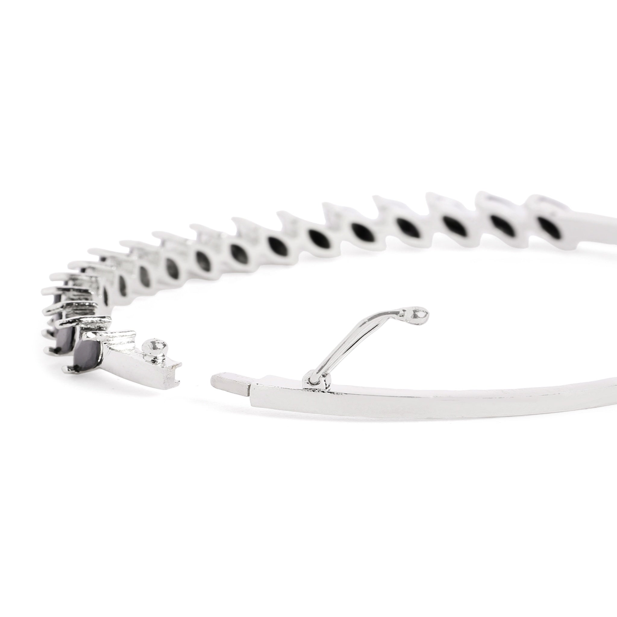 Women Cubic Zirconia Rhodium-Plated Kada Bracelet-Black