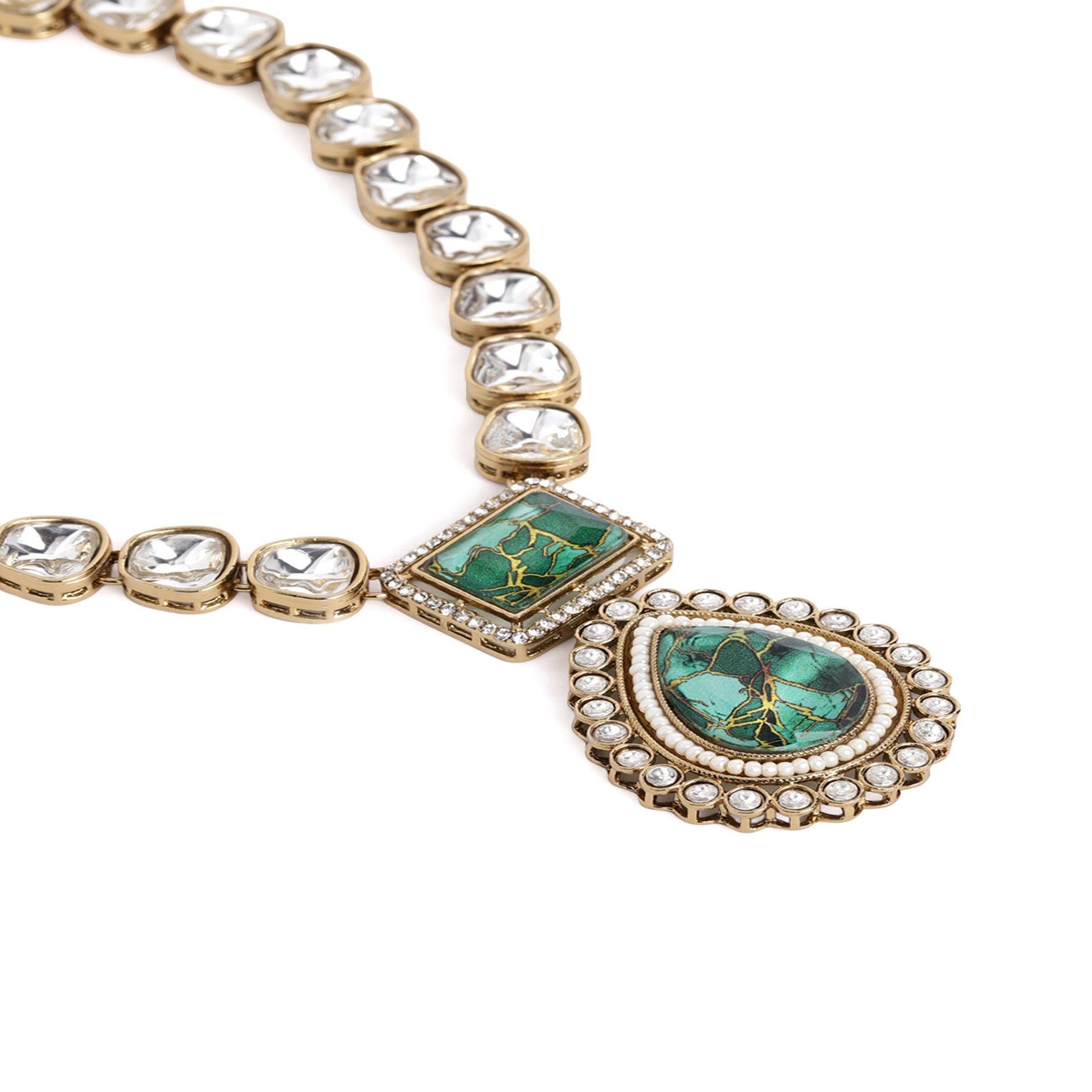 Green Necklace Set With Antique Finish