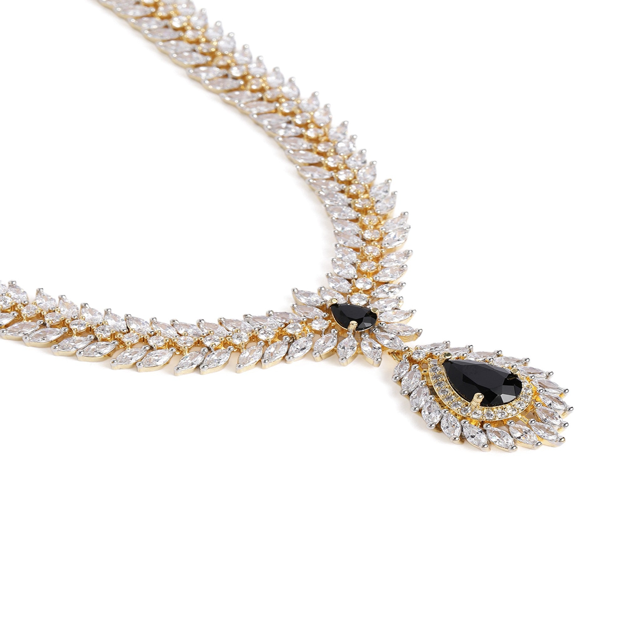 Gold Plated Black AD-Studded Jewellery Set